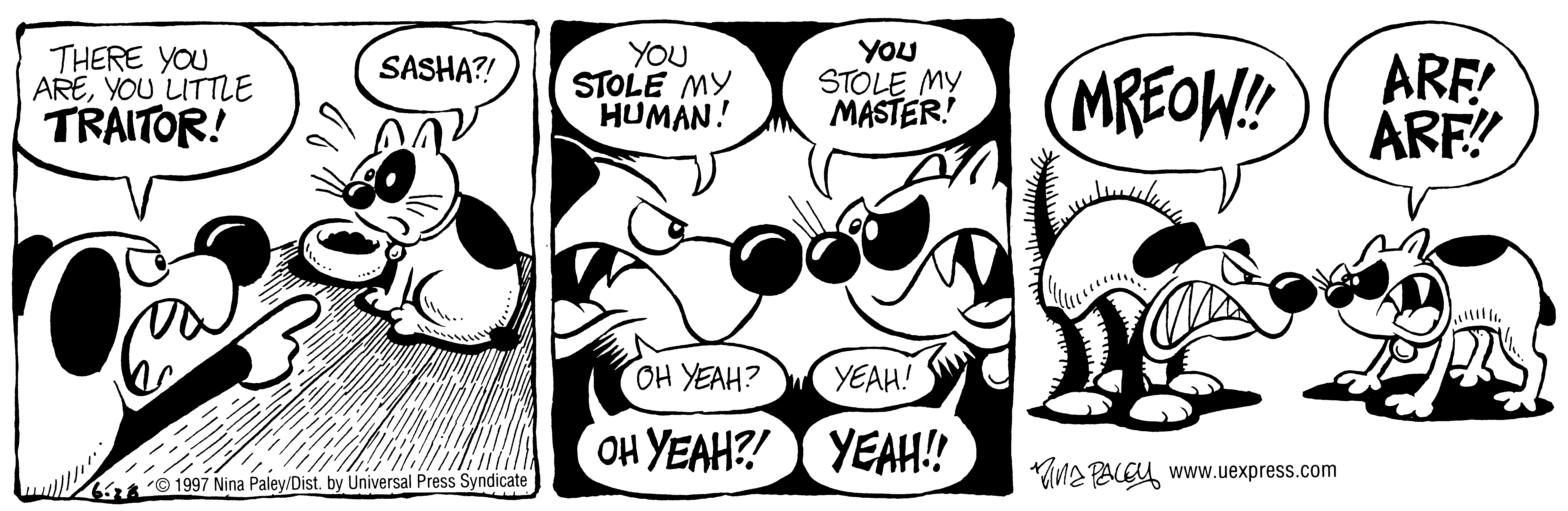 Fluff daily strip, Jun 26, 1997. Nina Paley, CC BY-SA 3.0 US. Print master from https://archive.org/details/FluffComicStrips (TIFF converted losslessly to PNG for the web).