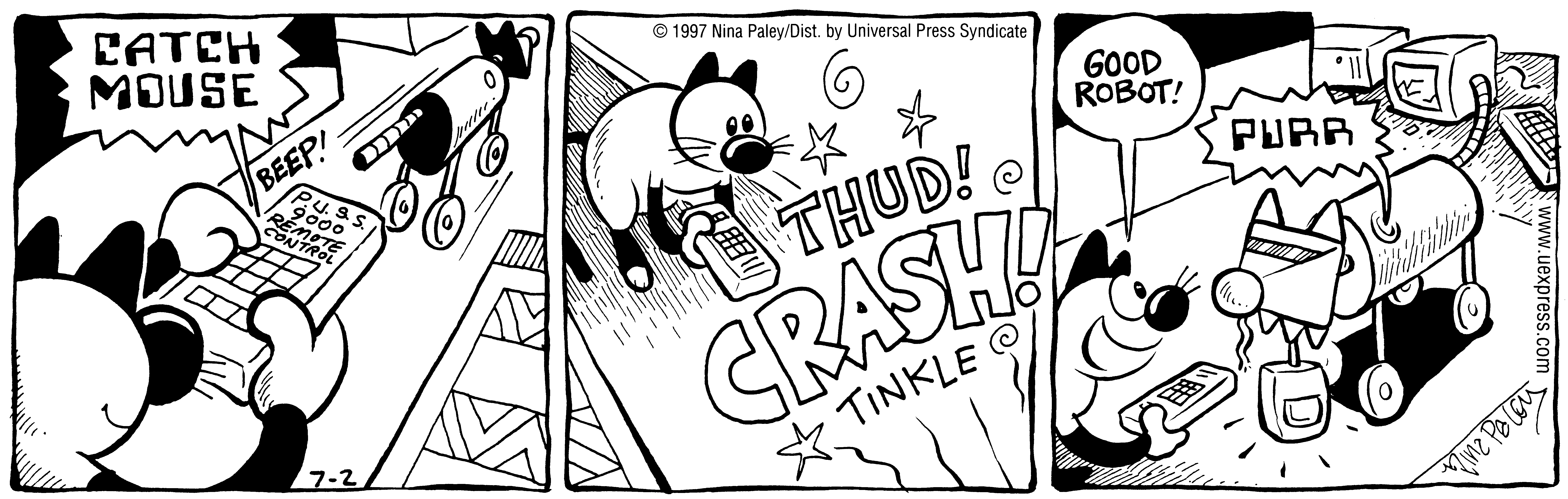 Fluff daily strip, Jul 2, 1997. Nina Paley, CC BY-SA 3.0 US. Print master from https://archive.org/details/FluffComicStrips (TIFF converted losslessly to PNG for the web).