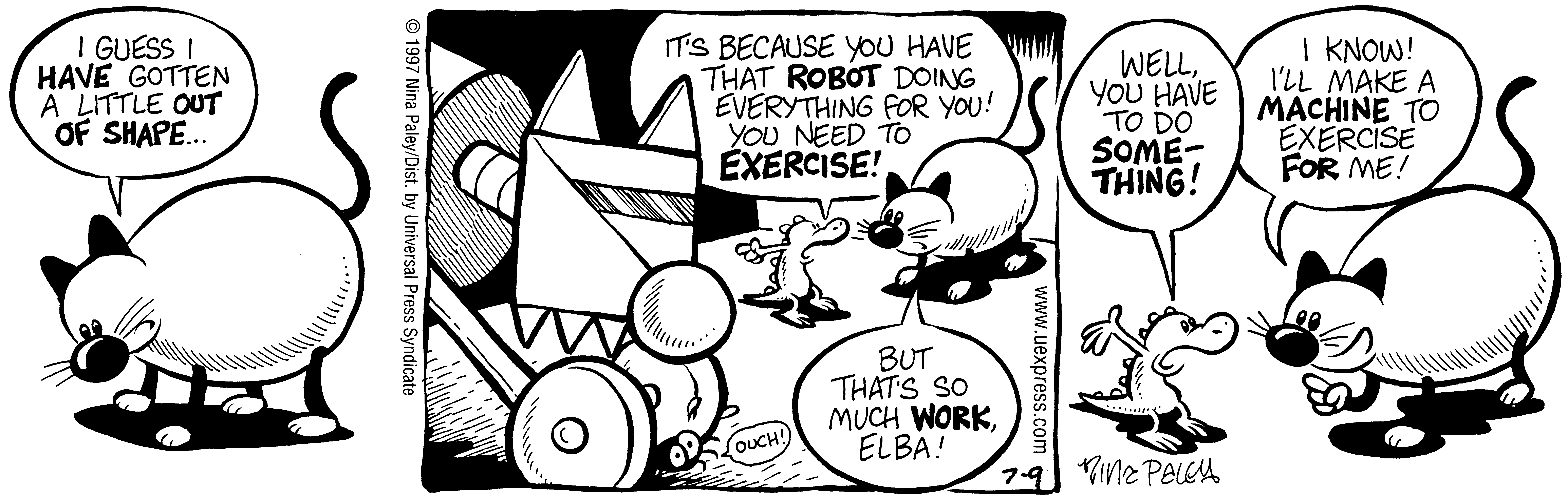 Fluff daily strip, Jul 9, 1997. Nina Paley, CC BY-SA 3.0 US. Print master from https://archive.org/details/FluffComicStrips (TIFF converted losslessly to PNG for the web).