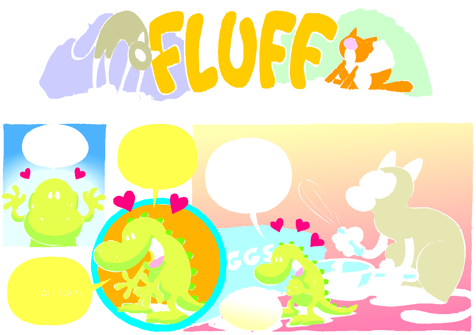 Fluff sunday strip, Jul 13, 1997. Nina Paley, CC BY-SA 3.0 US. Print master from https://archive.org/details/FluffComicStrips (TIFF converted losslessly to PNG for the web).