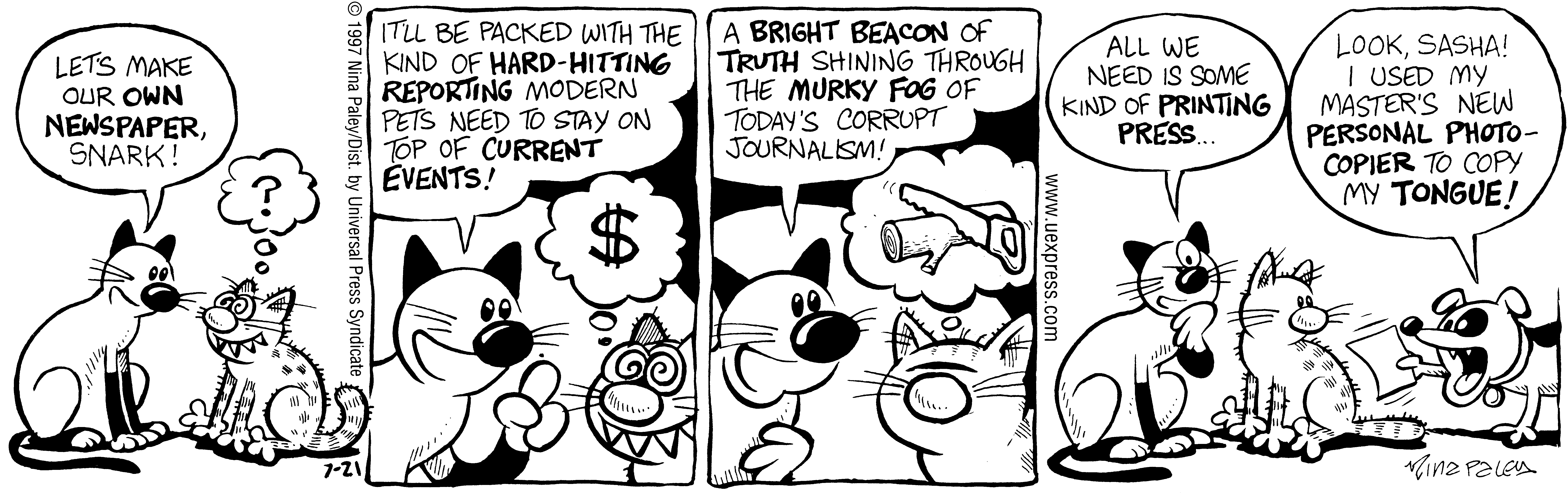Fluff daily strip, Jul 21, 1997. Nina Paley, CC BY-SA 3.0 US. Print master from https://archive.org/details/FluffComicStrips (TIFF converted losslessly to PNG for the web).