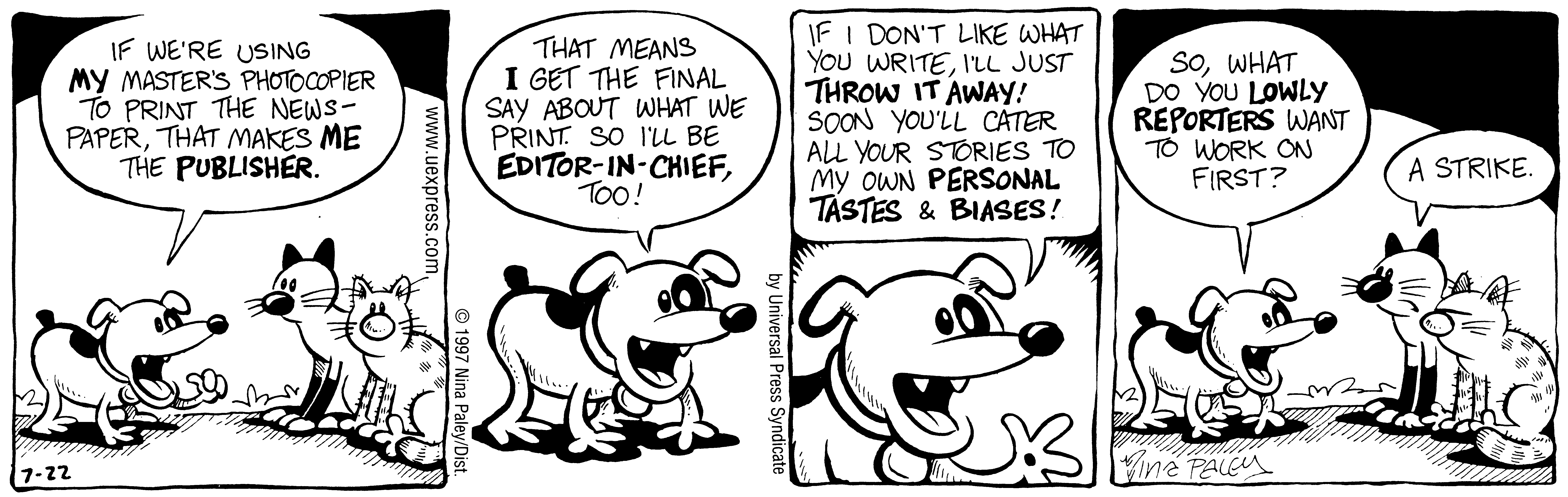 Fluff daily strip, Jul 22, 1997. Nina Paley, CC BY-SA 3.0 US. Print master from https://archive.org/details/FluffComicStrips (TIFF converted losslessly to PNG for the web).
