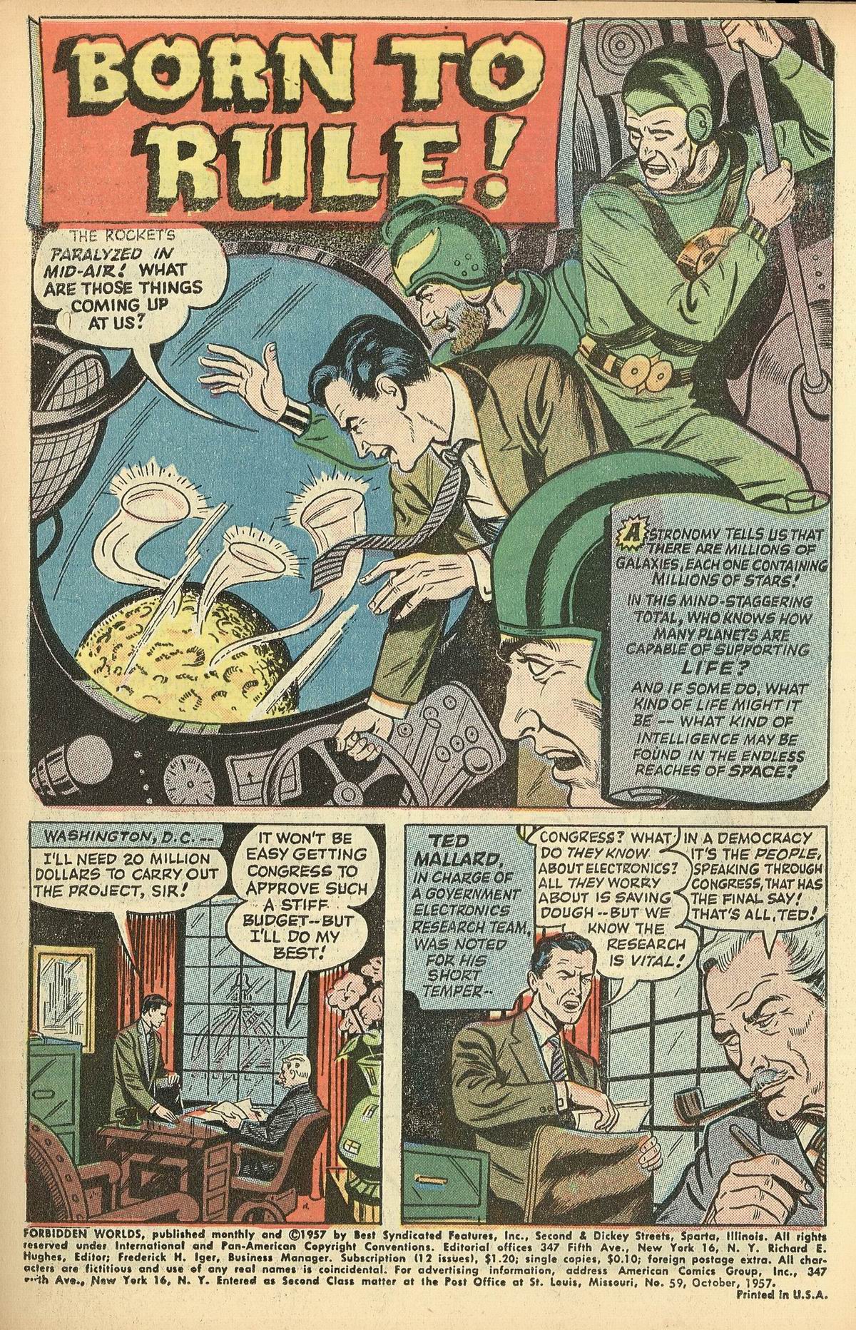 Forbidden Worlds #59 (American Comics Group), page 3. Public domain (US).