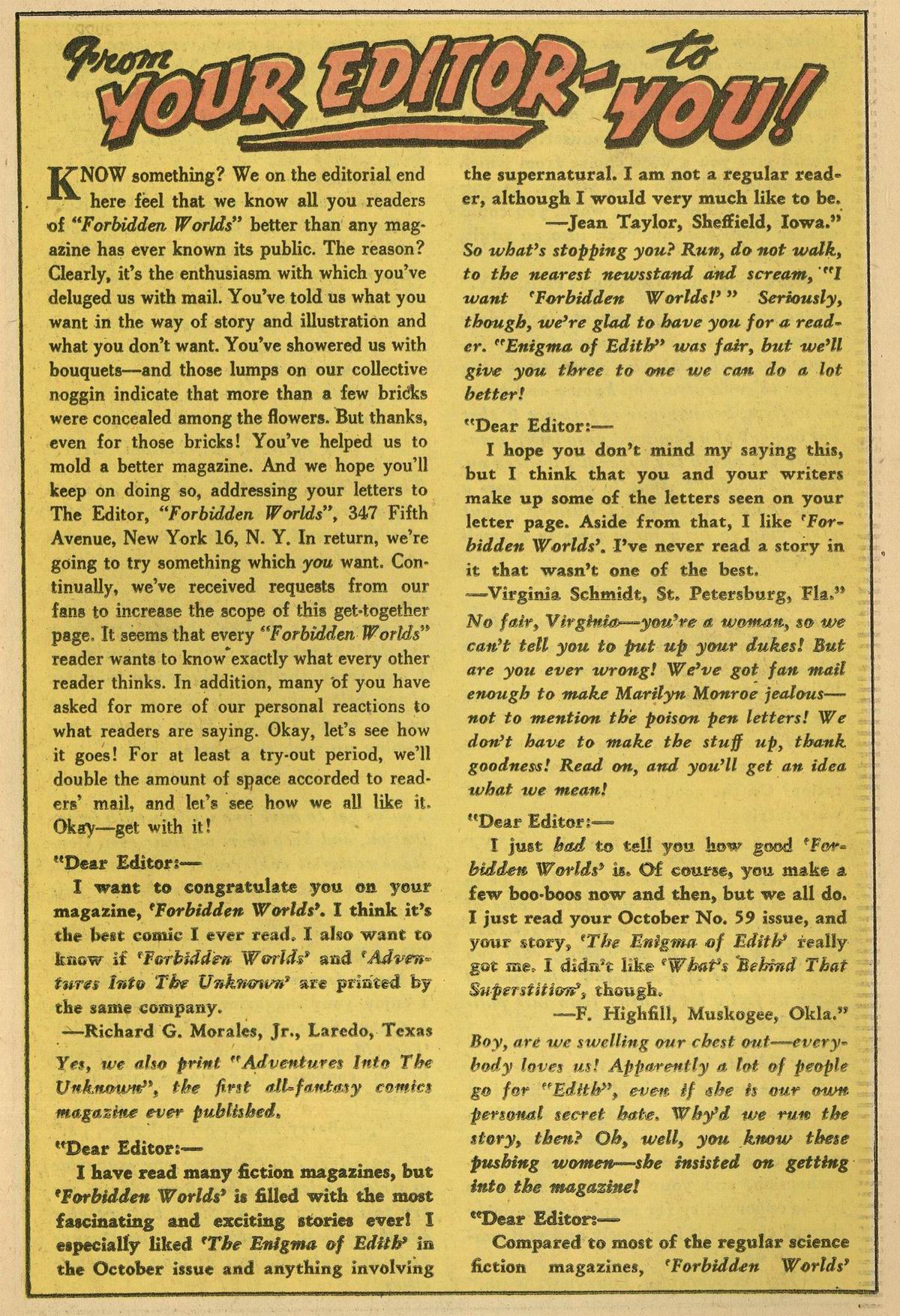 Forbidden Worlds #63 (American Comics Group), page 21. Public domain (US).
