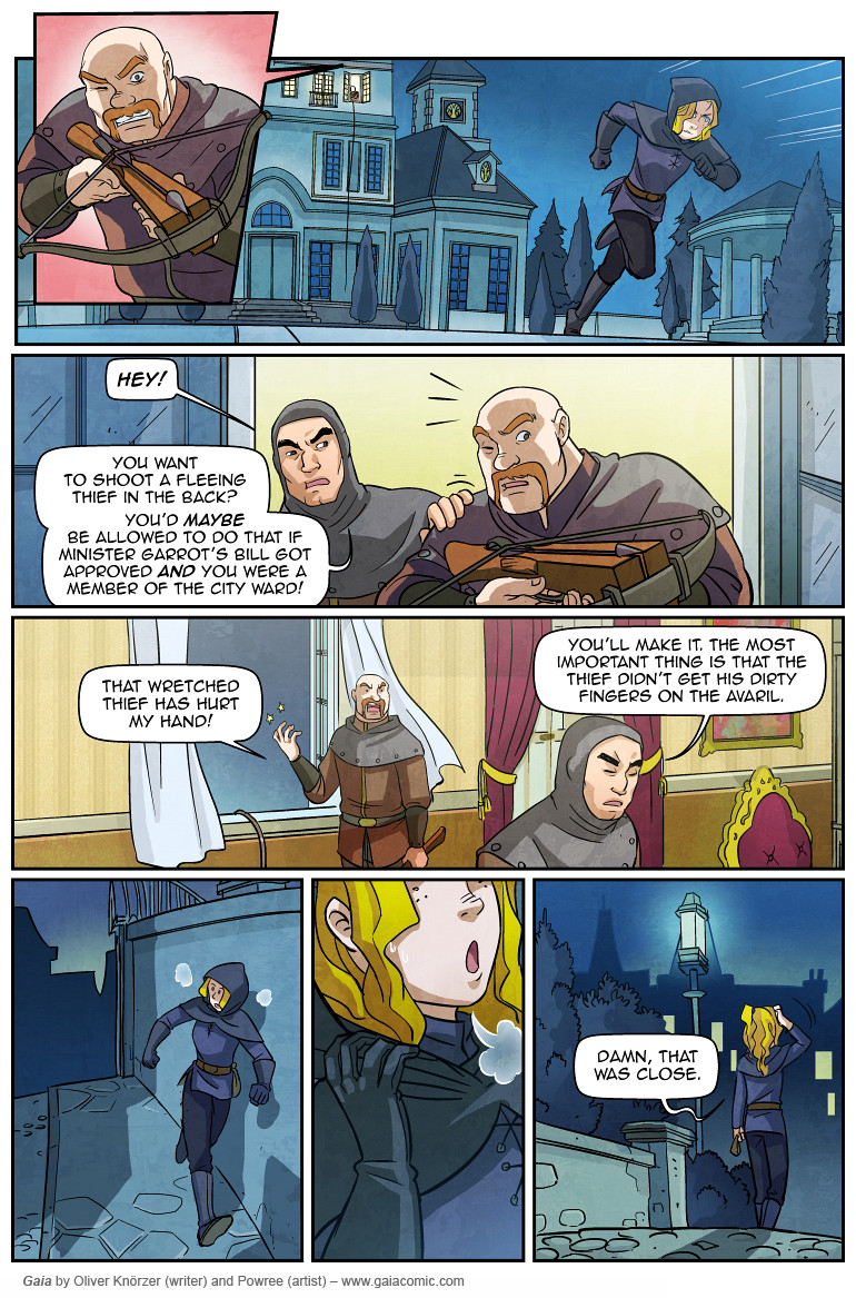 Gaia – The Red Hall 015 (2023-04-16). Oliver Knörzer (writer) & Puri Andini (artist), CC BY-NC-ND 3.0. https://www.sandraandwoo.com/gaia/2023/04/16/the-red-hall-015/