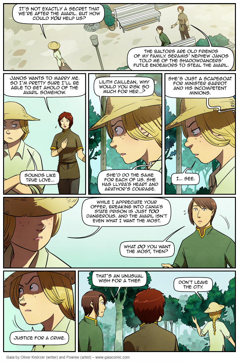 Gaia – Shadowdancers 042 (2023-07-01). Oliver Knörzer (writer) & Puri Andini (artist), CC BY-NC-ND 3.0. https://www.sandraandwoo.com/gaia/2023/07/01/shadowdancers-042/