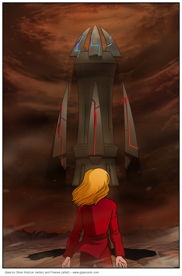 Gaia – The Tower In The Sky 050 (2023-10-10). Oliver Knörzer (writer) & Puri Andini (artist), CC BY-NC-ND 3.0. https://www.sandraandwoo.com/gaia/2023/10/10/the-tower-in-the-sky-050/