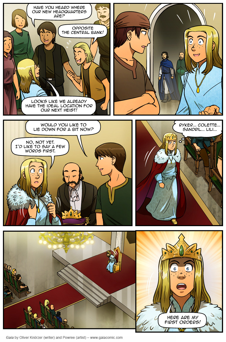 Gaia – The Last Queen Of Gaia 022 (2025-04-22). Oliver Knörzer (writer) & Puri Andini (artist), CC BY-NC-ND 3.0. https://www.sandraandwoo.com/gaia/2025/04/22/the-last-queen-of-gaia-022/