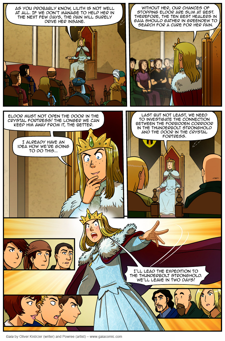 Gaia – The Last Queen Of Gaia 023 (2025-04-23). Oliver Knörzer (writer) & Puri Andini (artist), CC BY-NC-ND 3.0. https://www.sandraandwoo.com/gaia/2025/04/23/the-last-queen-of-gaia-023/