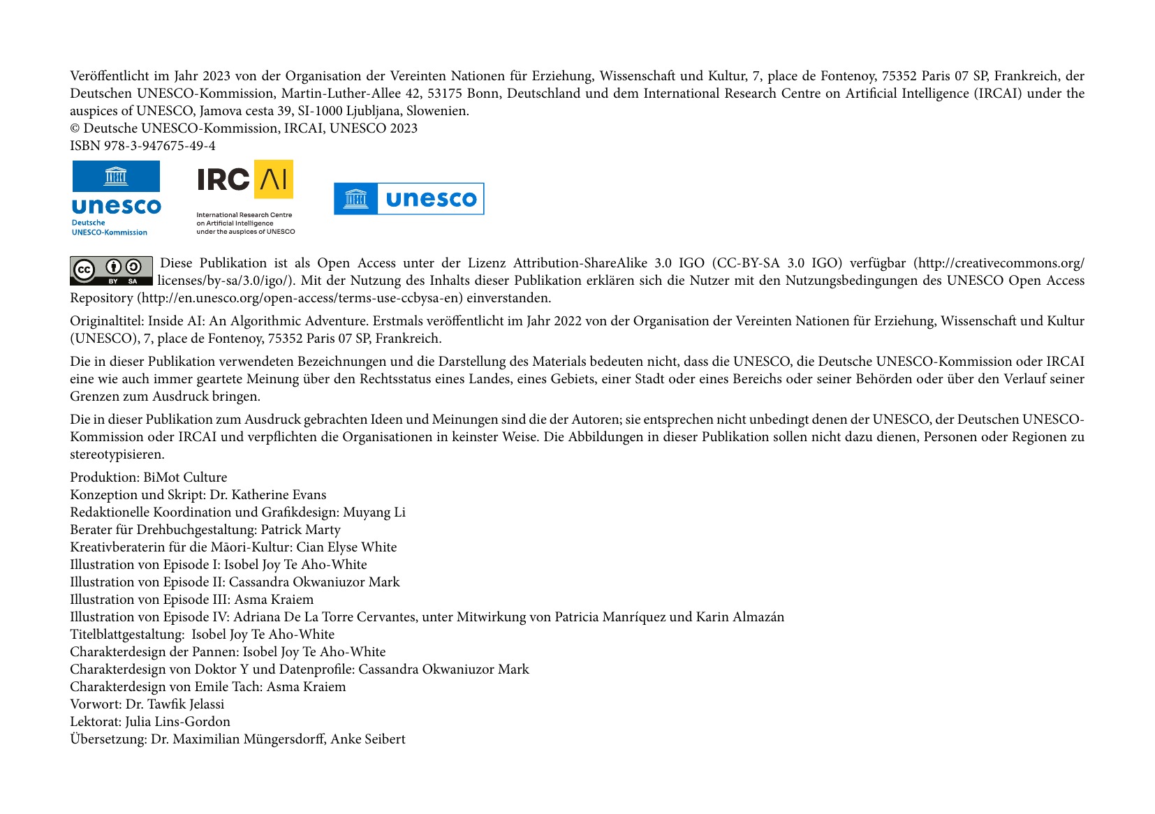 Innerhalb der KI: Ein algorithmisches Abenteuer (UNESCO / Deutsche UNESCO-Kommission / IRCAI 2023), Seite 2. CC BY-SA 3.0 IGO.