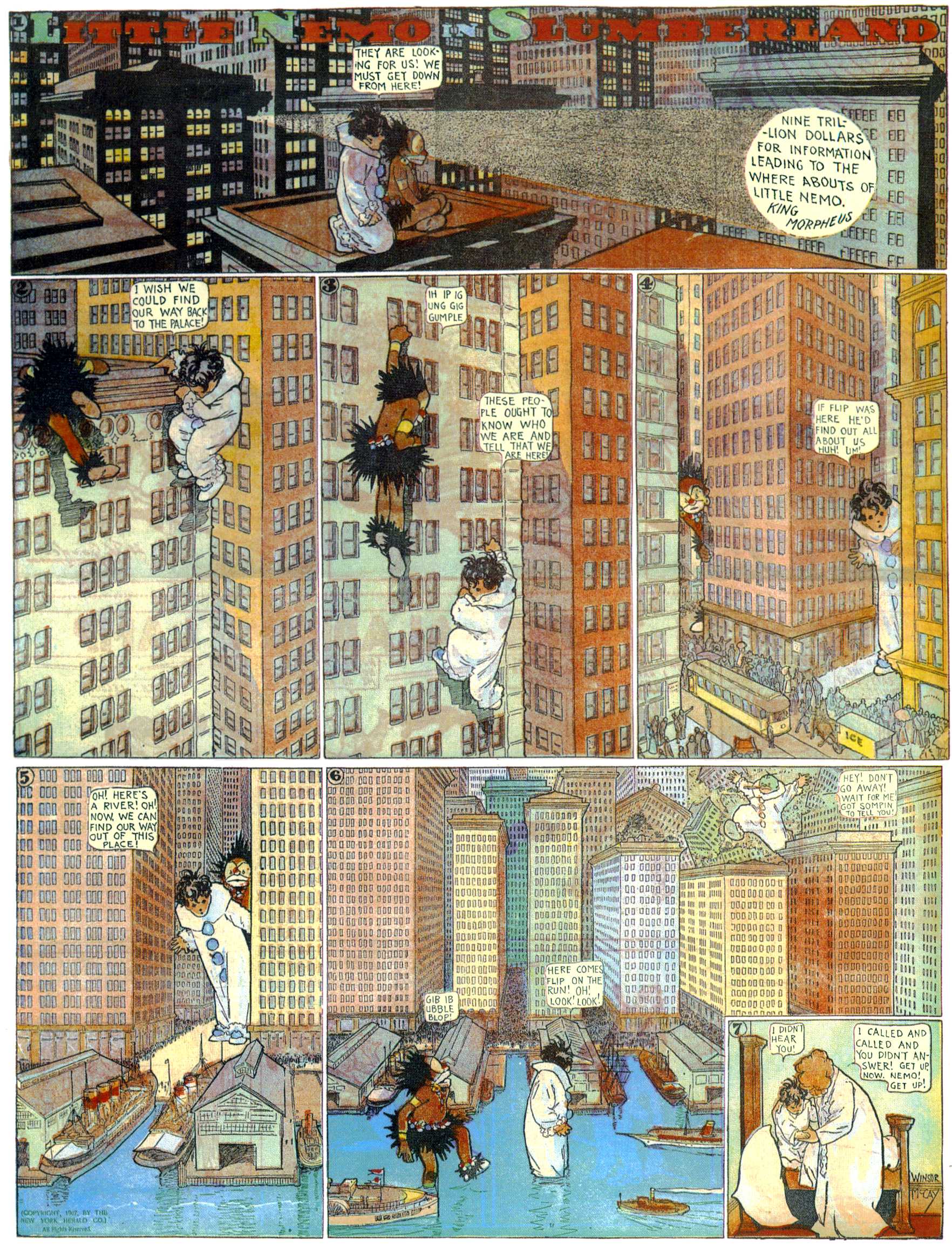 Little Nemo in Slumberland (1905–1914), page 104. Little Nemo in Slumberland by Winsor McCay. Public domain in the United States. https://archive.org/details/LittleNemo1905-14FromWinsorMccayAsCbz