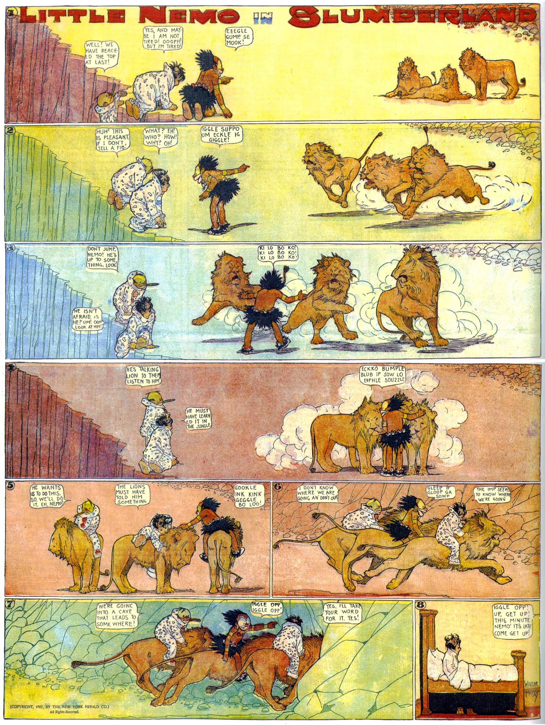 Little Nemo in Slumberland (1905–1914), page 107. Little Nemo in Slumberland by Winsor McCay. Public domain in the United States. https://archive.org/details/LittleNemo1905-14FromWinsorMccayAsCbz