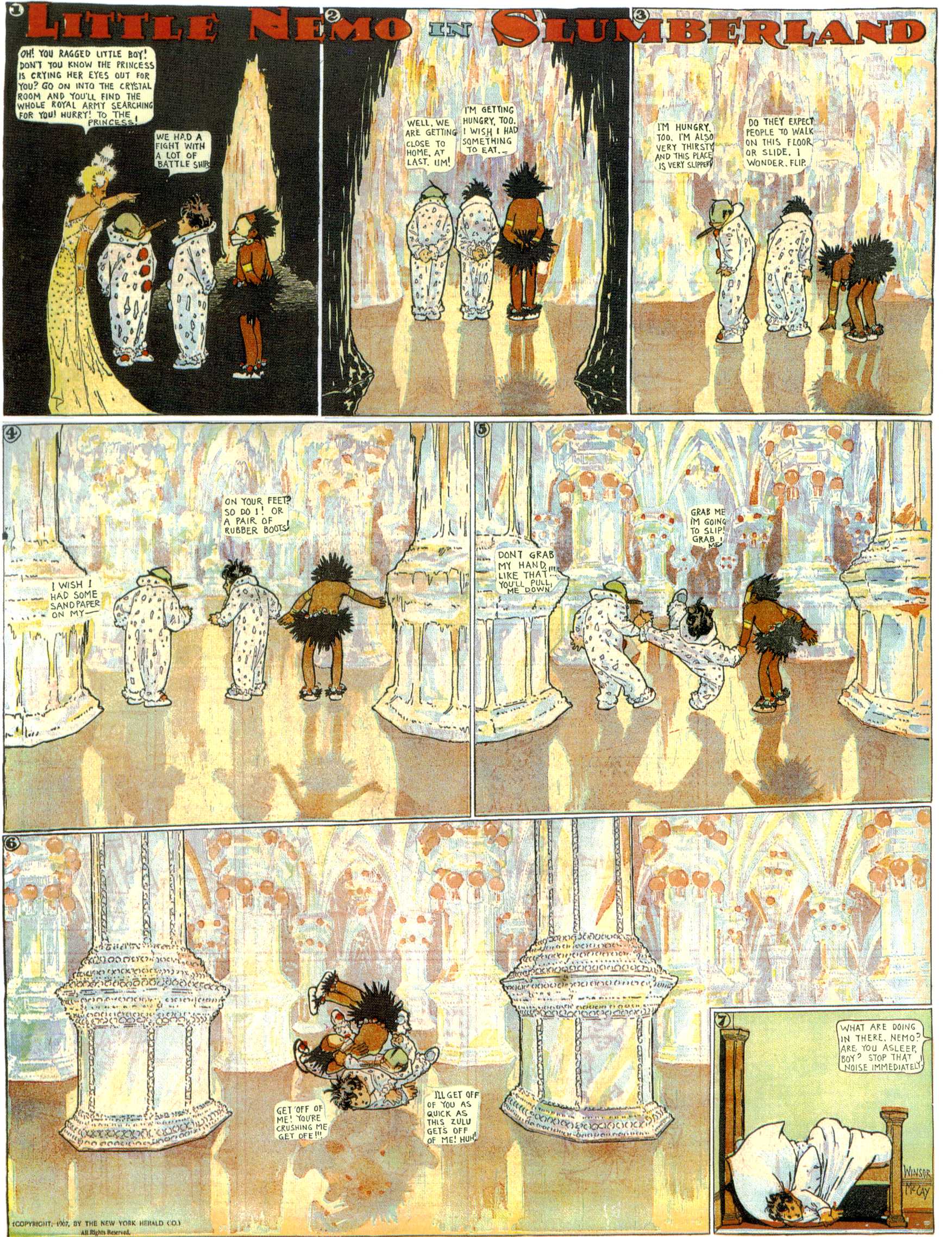 Little Nemo in Slumberland (1905–1914), page 110. Little Nemo in Slumberland by Winsor McCay. Public domain in the United States. https://archive.org/details/LittleNemo1905-14FromWinsorMccayAsCbz