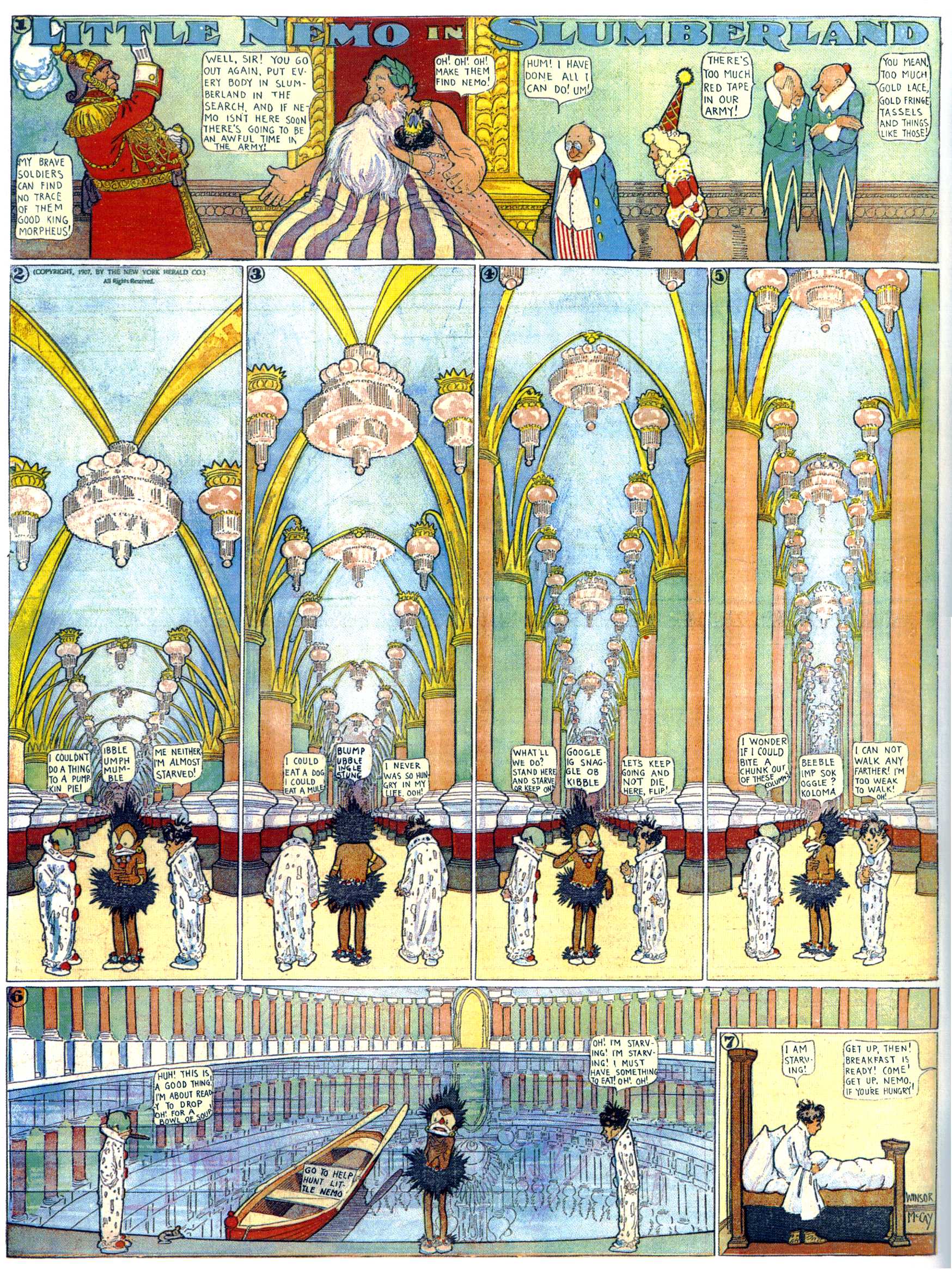 Little Nemo in Slumberland (1905–1914), page 111. Little Nemo in Slumberland by Winsor McCay. Public domain in the United States. https://archive.org/details/LittleNemo1905-14FromWinsorMccayAsCbz