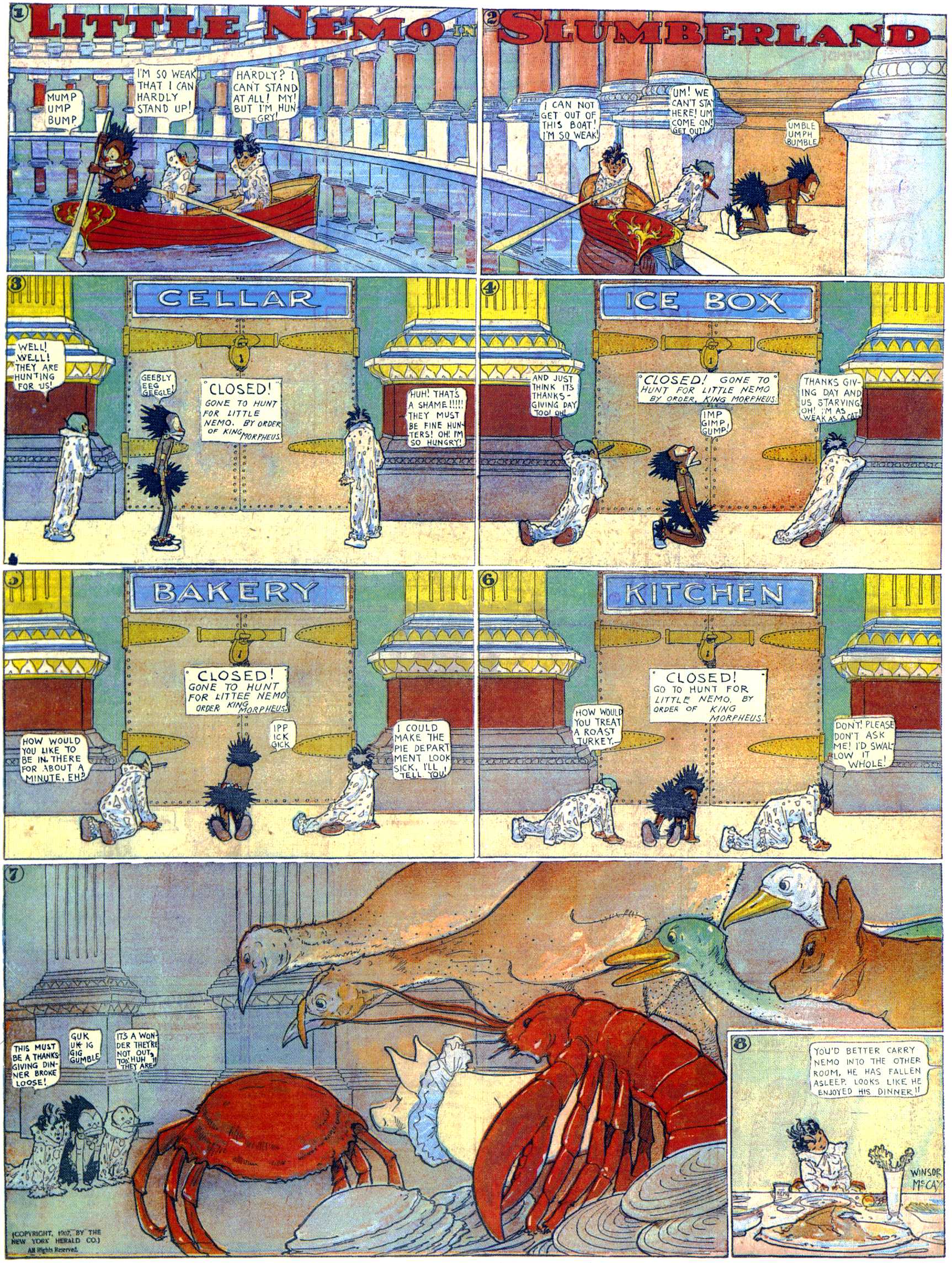Little Nemo in Slumberland (1905–1914), page 112. Little Nemo in Slumberland by Winsor McCay. Public domain in the United States. https://archive.org/details/LittleNemo1905-14FromWinsorMccayAsCbz