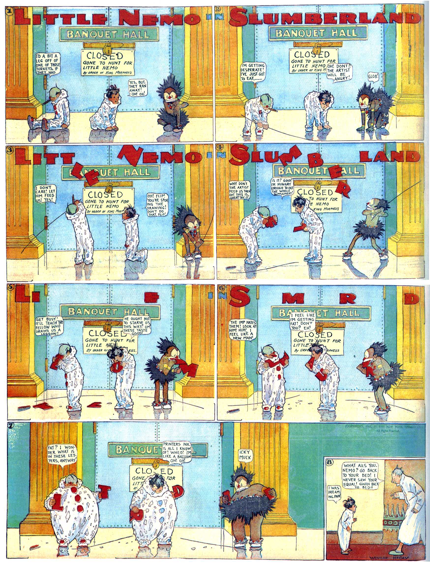 Little Nemo in Slumberland (1905–1914), page 113. Little Nemo in Slumberland by Winsor McCay. Public domain in the United States. https://archive.org/details/LittleNemo1905-14FromWinsorMccayAsCbz