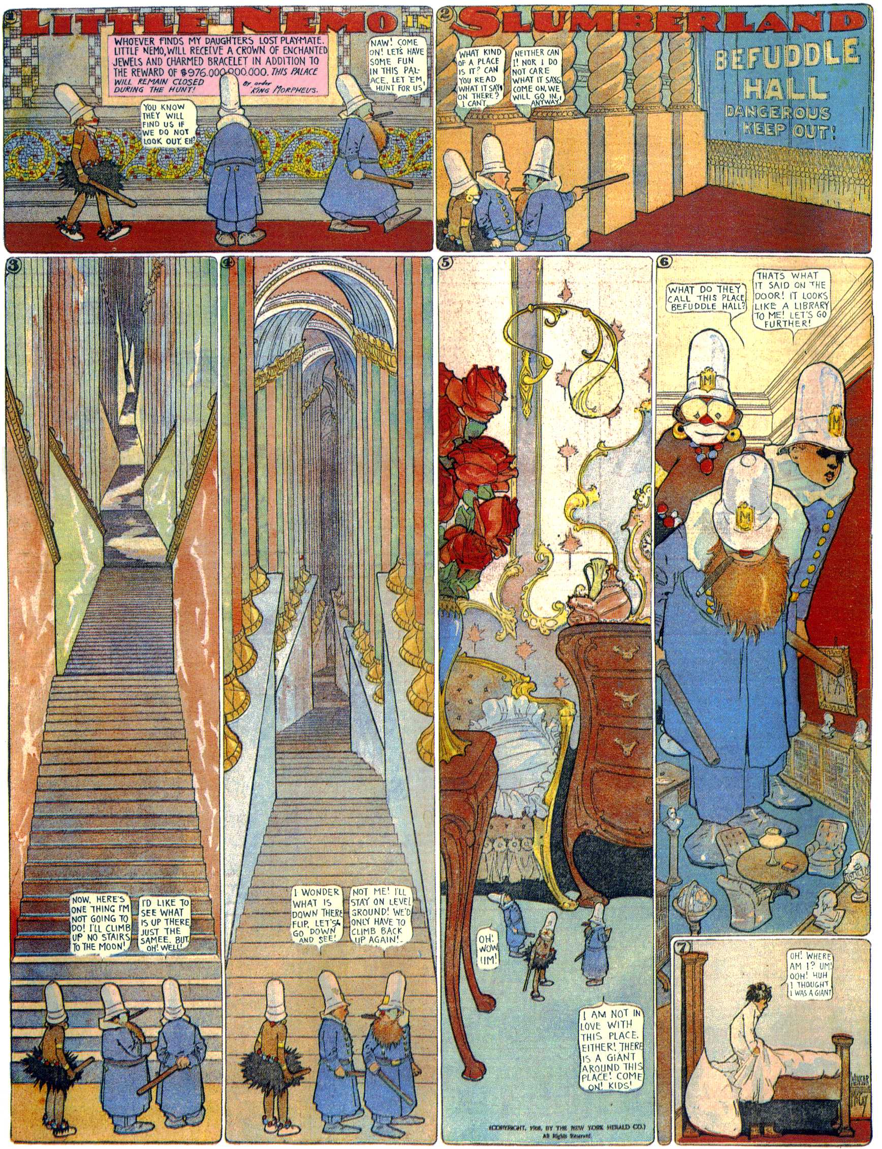 Little Nemo in Slumberland (1905–1914), page 120. Little Nemo in Slumberland by Winsor McCay. Public domain in the United States. https://archive.org/details/LittleNemo1905-14FromWinsorMccayAsCbz