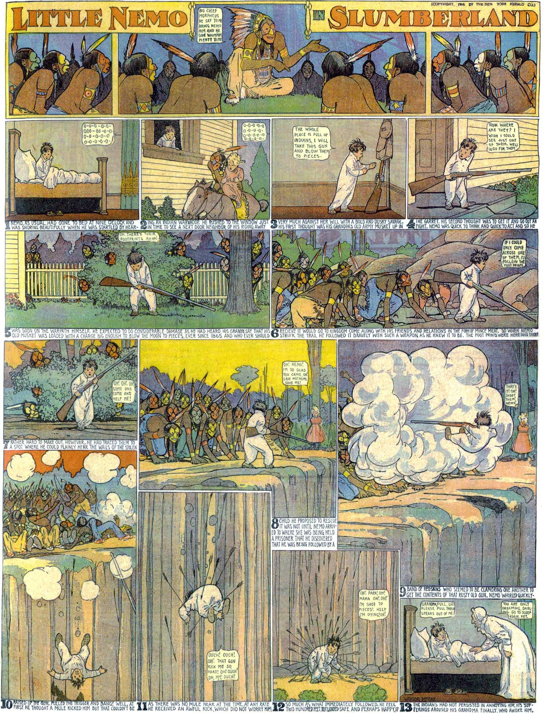 Little Nemo in Slumberland (1905–1914), page 13. Little Nemo in Slumberland by Winsor McCay. Public domain in the United States. https://archive.org/details/LittleNemo1905-14FromWinsorMccayAsCbz