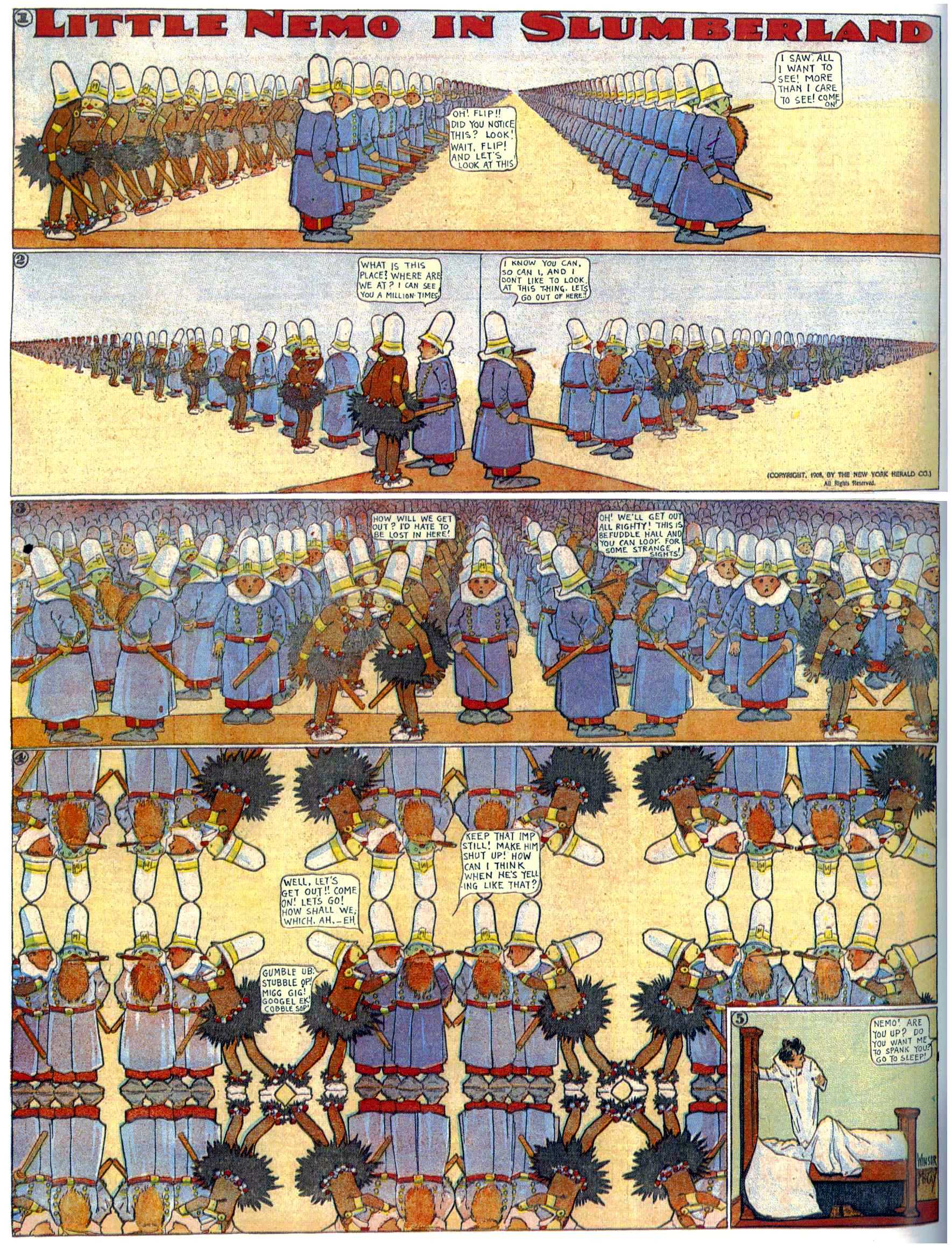 Little Nemo in Slumberland (1905–1914), page 121. Little Nemo in Slumberland by Winsor McCay. Public domain in the United States. https://archive.org/details/LittleNemo1905-14FromWinsorMccayAsCbz