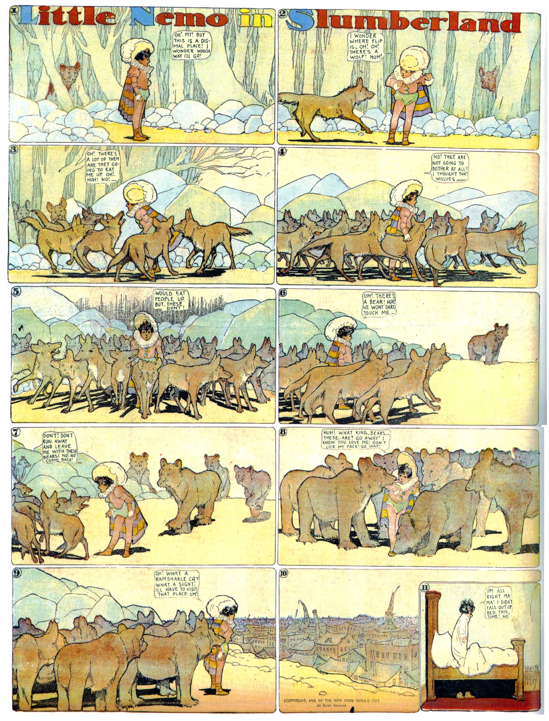 Little Nemo in Slumberland (1905–1914), page 129. Little Nemo in Slumberland by Winsor McCay. Public domain in the United States. https://archive.org/details/LittleNemo1905-14FromWinsorMccayAsCbz