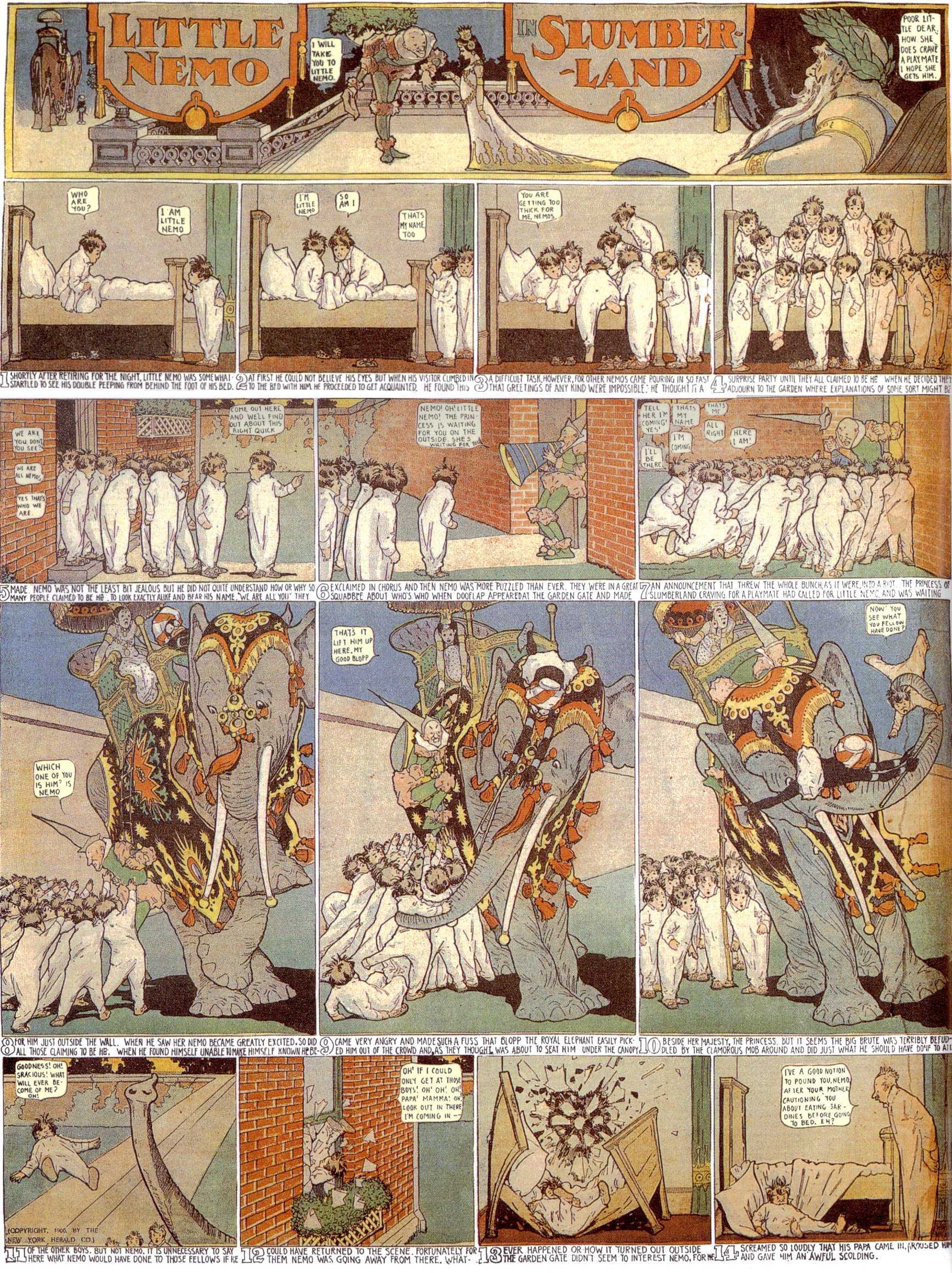 Little Nemo in Slumberland (1905–1914), page 14. Little Nemo in Slumberland by Winsor McCay. Public domain in the United States. https://archive.org/details/LittleNemo1905-14FromWinsorMccayAsCbz