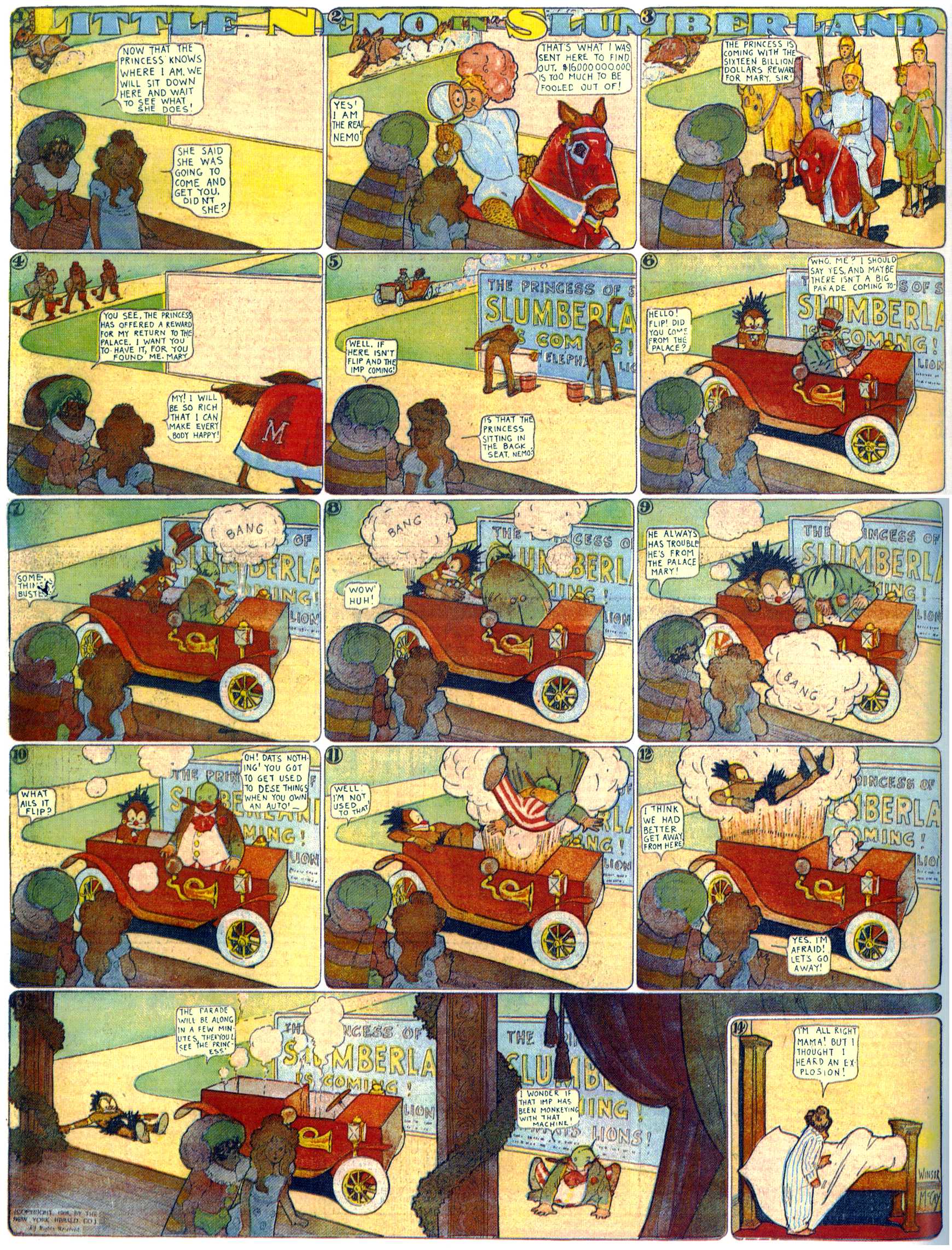 Little Nemo in Slumberland (1905–1914), page 135. Little Nemo in Slumberland by Winsor McCay. Public domain in the United States. https://archive.org/details/LittleNemo1905-14FromWinsorMccayAsCbz