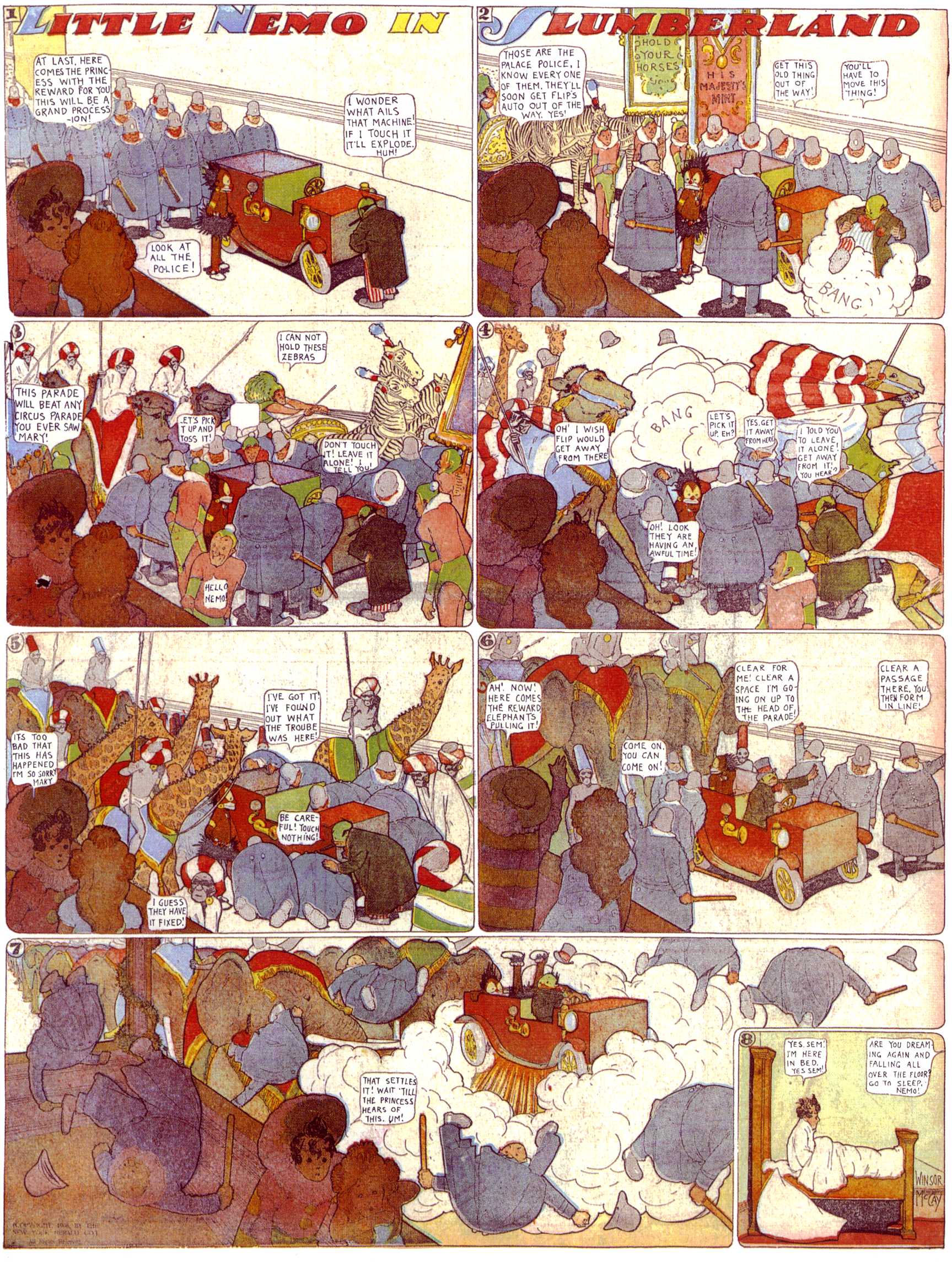 Little Nemo in Slumberland (1905–1914), page 136. Little Nemo in Slumberland by Winsor McCay. Public domain in the United States. https://archive.org/details/LittleNemo1905-14FromWinsorMccayAsCbz