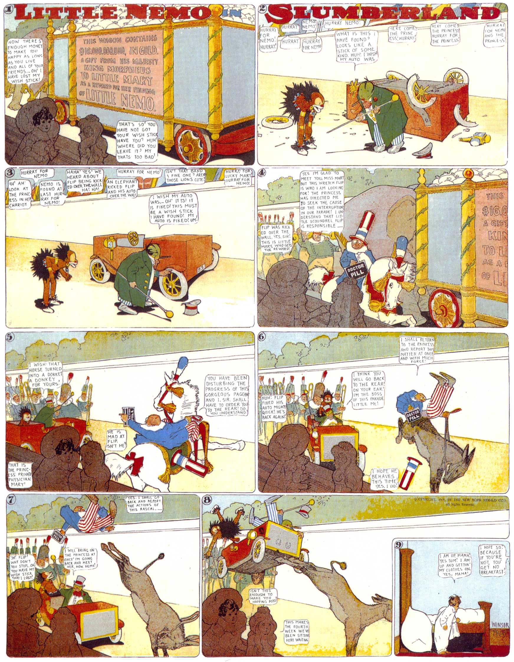 Little Nemo in Slumberland (1905–1914), page 138. Little Nemo in Slumberland by Winsor McCay. Public domain in the United States. https://archive.org/details/LittleNemo1905-14FromWinsorMccayAsCbz