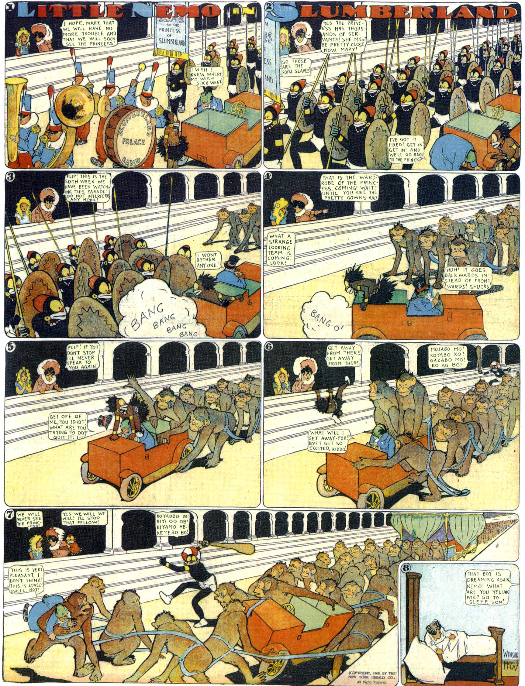Little Nemo in Slumberland (1905–1914), page 140. Little Nemo in Slumberland by Winsor McCay. Public domain in the United States. https://archive.org/details/LittleNemo1905-14FromWinsorMccayAsCbz