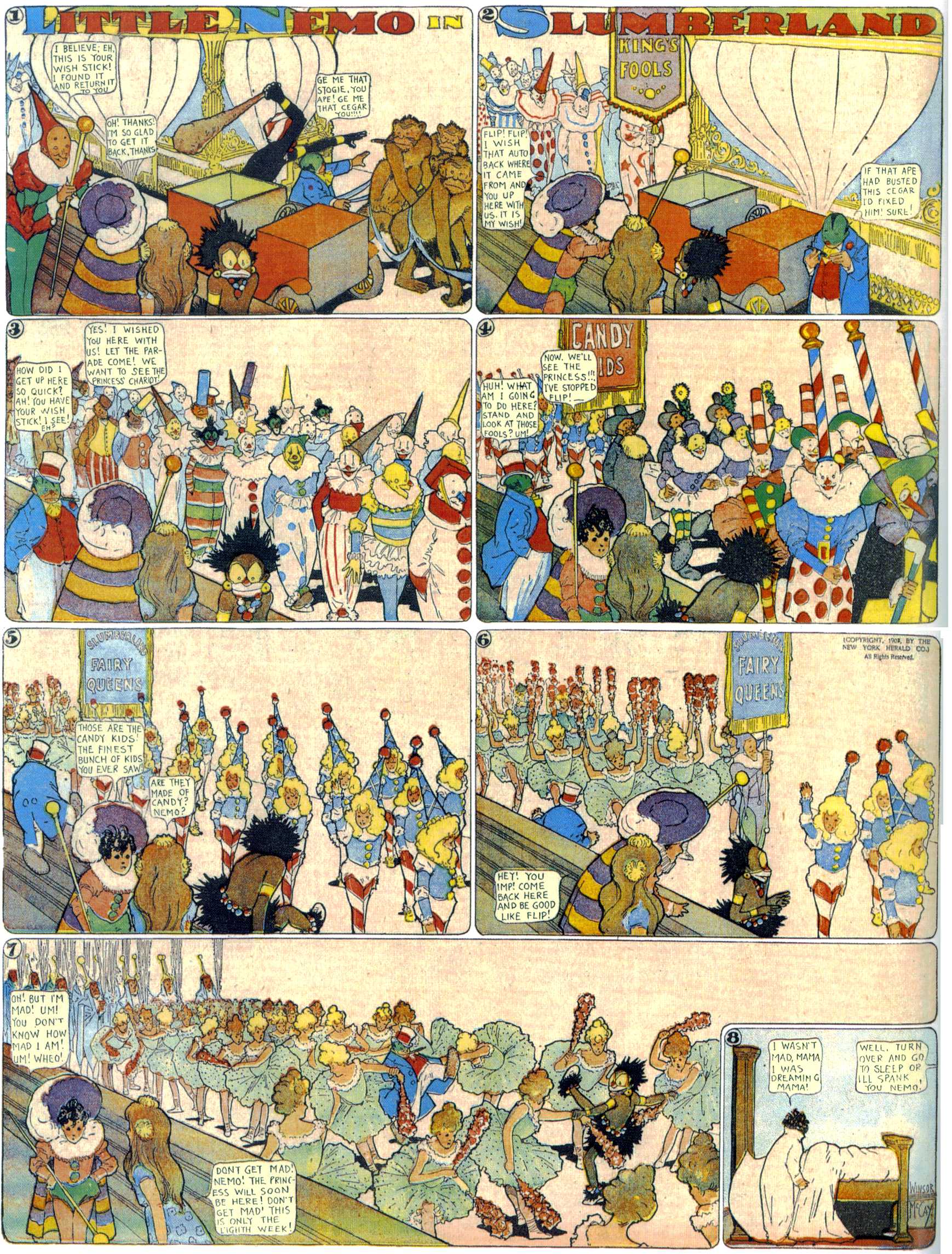 Little Nemo in Slumberland (1905–1914), page 141. Little Nemo in Slumberland by Winsor McCay. Public domain in the United States. https://archive.org/details/LittleNemo1905-14FromWinsorMccayAsCbz