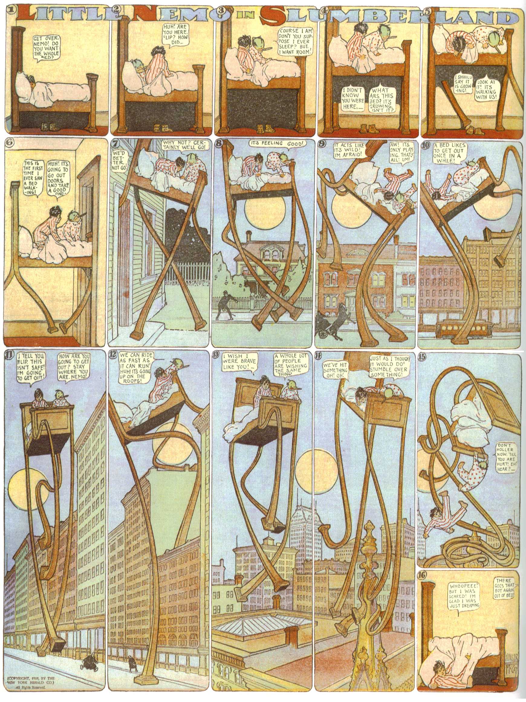 Little Nemo in Slumberland (1905–1914), page 147. Little Nemo in Slumberland by Winsor McCay. Public domain in the United States. https://archive.org/details/LittleNemo1905-14FromWinsorMccayAsCbz