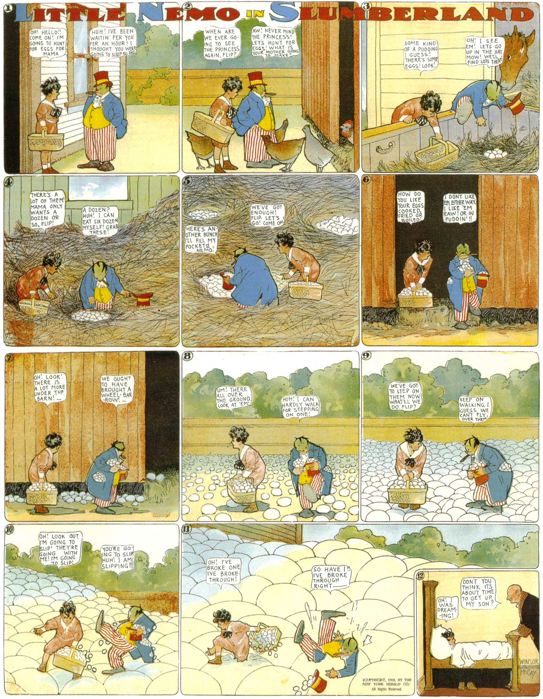 Little Nemo in Slumberland (1905–1914), page 150. Little Nemo in Slumberland by Winsor McCay. Public domain in the United States. https://archive.org/details/LittleNemo1905-14FromWinsorMccayAsCbz