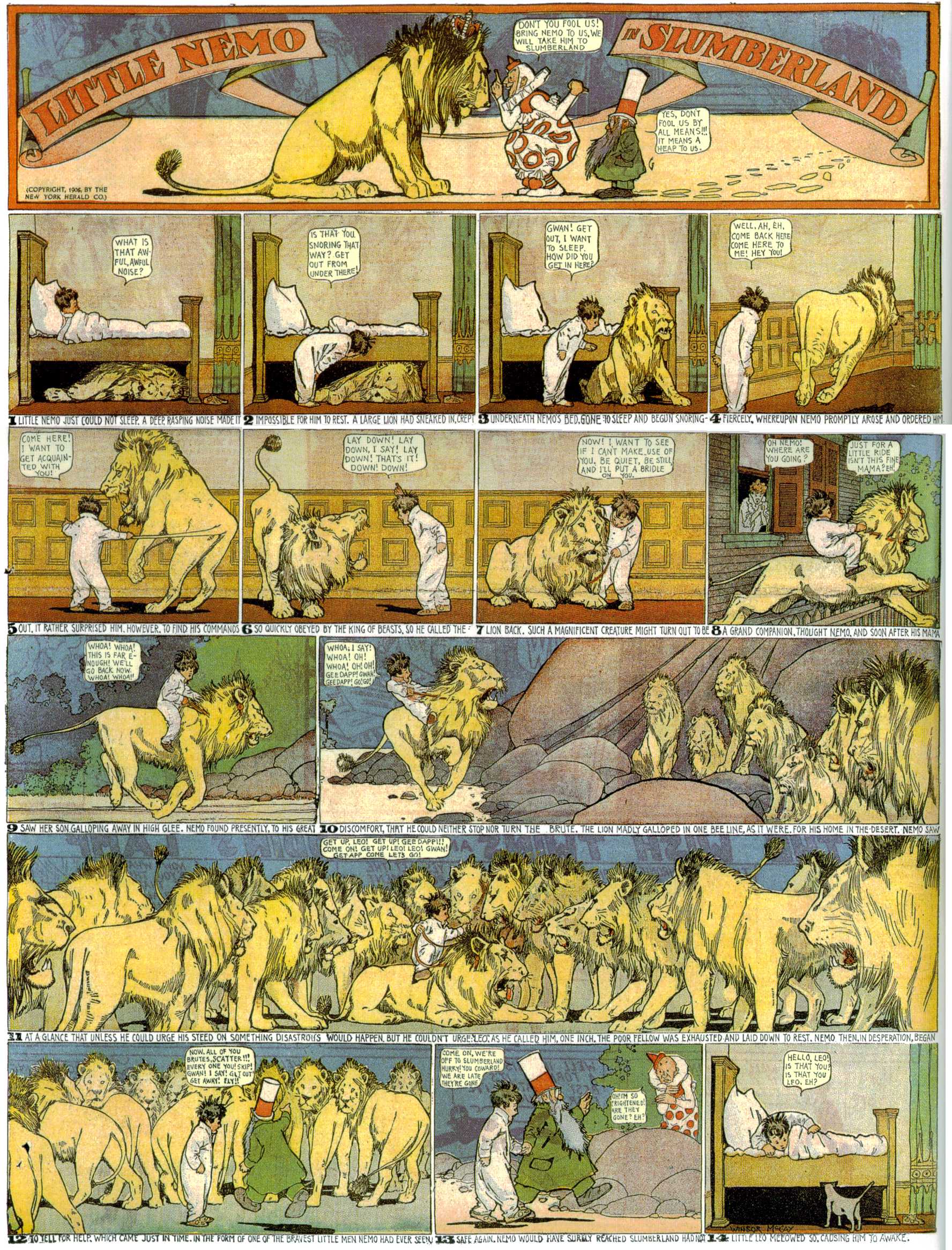 Little Nemo in Slumberland (1905–1914), page 16. Little Nemo in Slumberland by Winsor McCay. Public domain in the United States. https://archive.org/details/LittleNemo1905-14FromWinsorMccayAsCbz