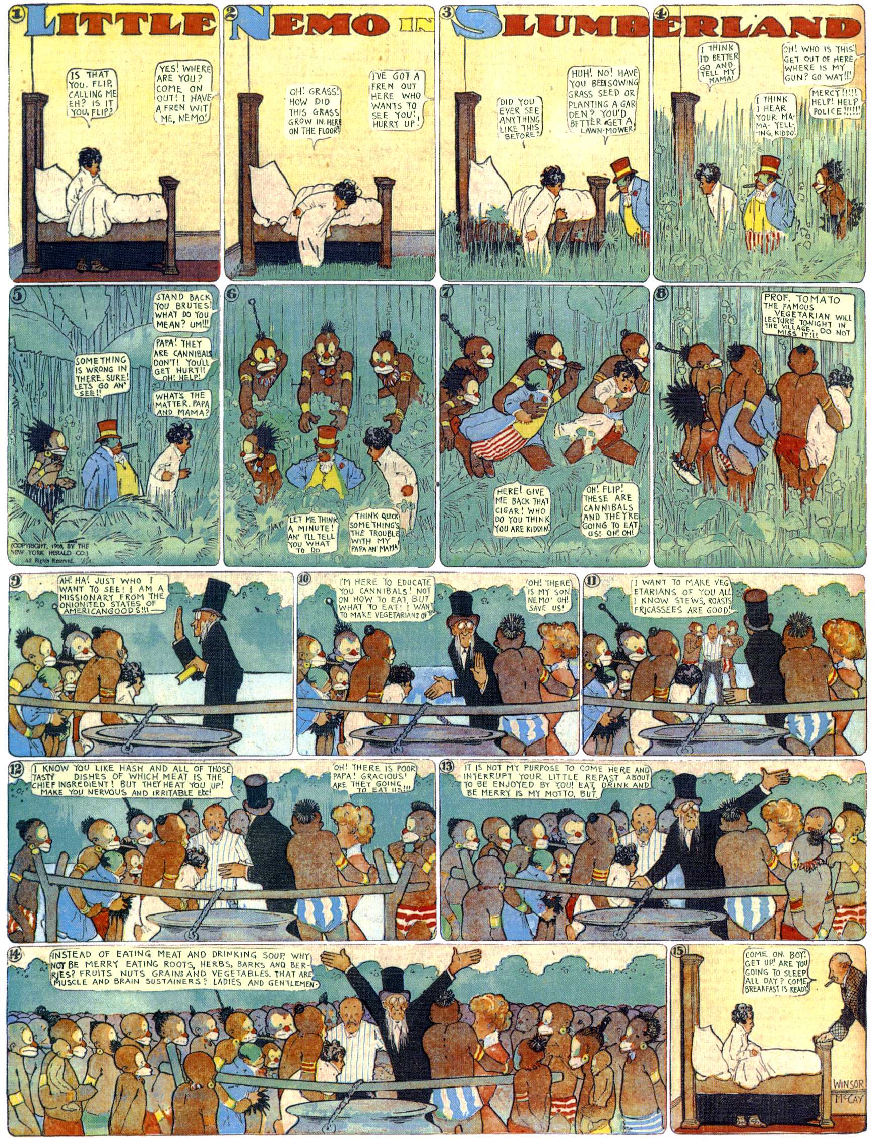 Little Nemo in Slumberland (1905–1914), page 152. Little Nemo in Slumberland by Winsor McCay. Public domain in the United States. https://archive.org/details/LittleNemo1905-14FromWinsorMccayAsCbz