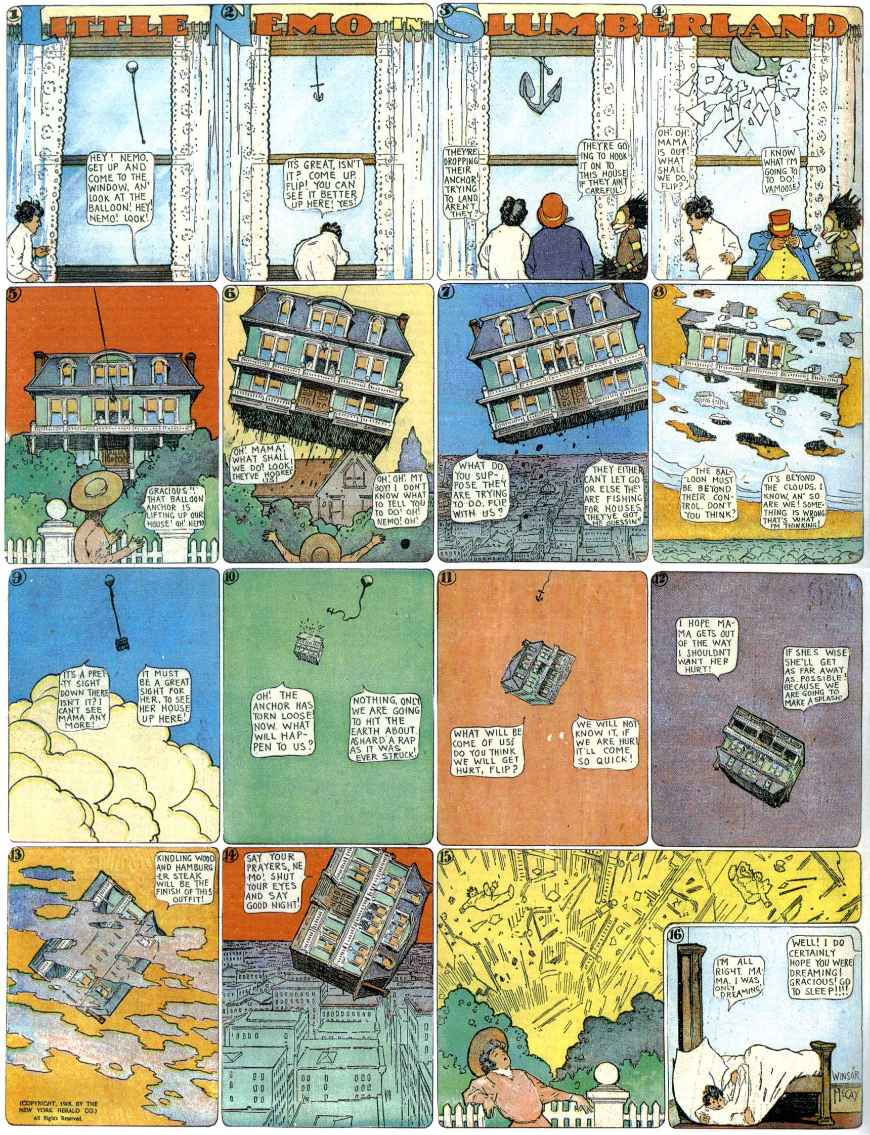 Little Nemo in Slumberland (1905–1914), page 155. Little Nemo in Slumberland by Winsor McCay. Public domain in the United States. https://archive.org/details/LittleNemo1905-14FromWinsorMccayAsCbz