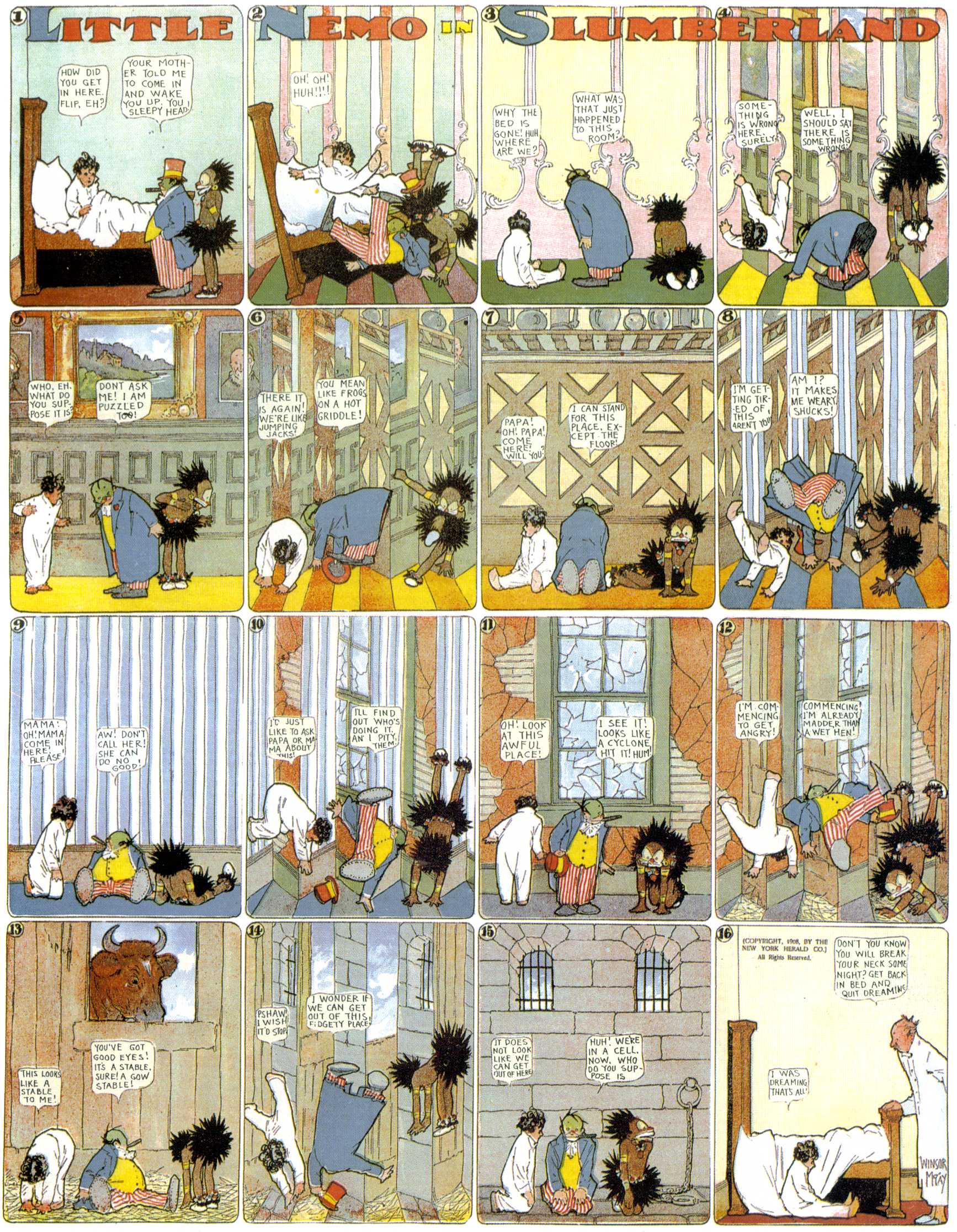Little Nemo in Slumberland (1905–1914), page 156. Little Nemo in Slumberland by Winsor McCay. Public domain in the United States. https://archive.org/details/LittleNemo1905-14FromWinsorMccayAsCbz