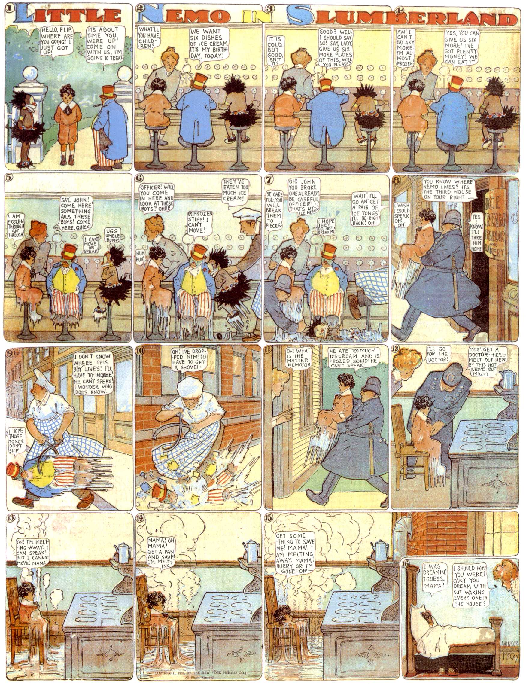Little Nemo in Slumberland (1905–1914), page 158. Little Nemo in Slumberland by Winsor McCay. Public domain in the United States. https://archive.org/details/LittleNemo1905-14FromWinsorMccayAsCbz