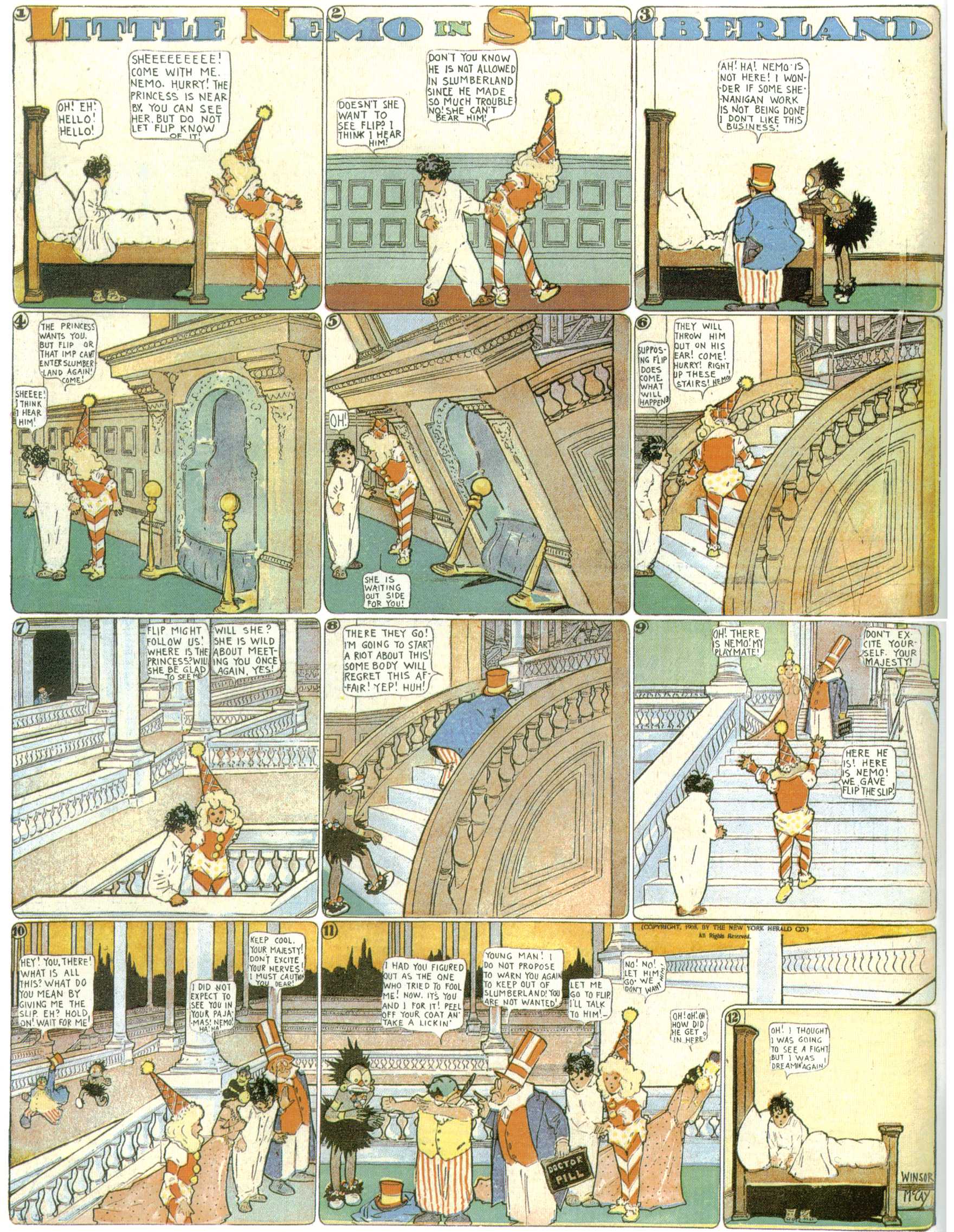 Little Nemo in Slumberland (1905–1914), page 159. Little Nemo in Slumberland by Winsor McCay. Public domain in the United States. https://archive.org/details/LittleNemo1905-14FromWinsorMccayAsCbz