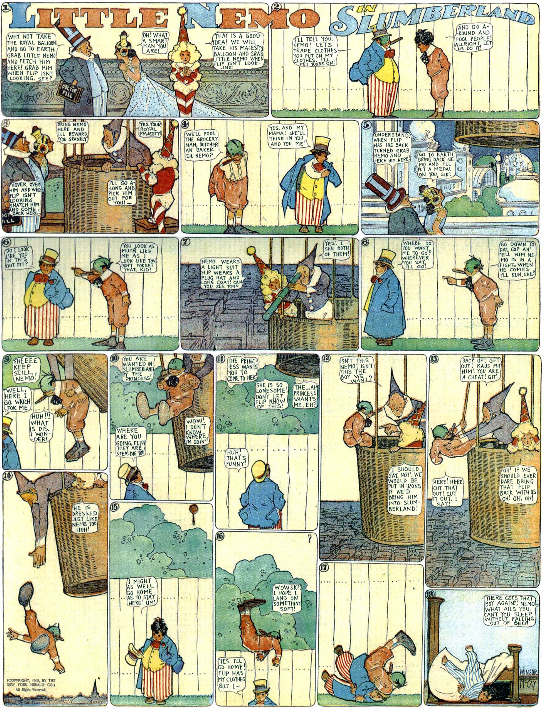 Little Nemo in Slumberland (1905–1914), page 166. Little Nemo in Slumberland by Winsor McCay. Public domain in the United States. https://archive.org/details/LittleNemo1905-14FromWinsorMccayAsCbz