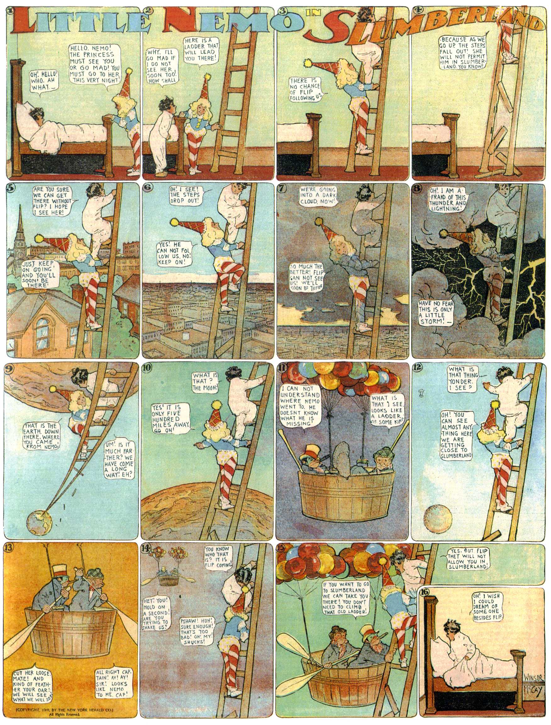 Little Nemo in Slumberland (1905–1914), page 180. Little Nemo in Slumberland by Winsor McCay. Public domain in the United States. https://archive.org/details/LittleNemo1905-14FromWinsorMccayAsCbz