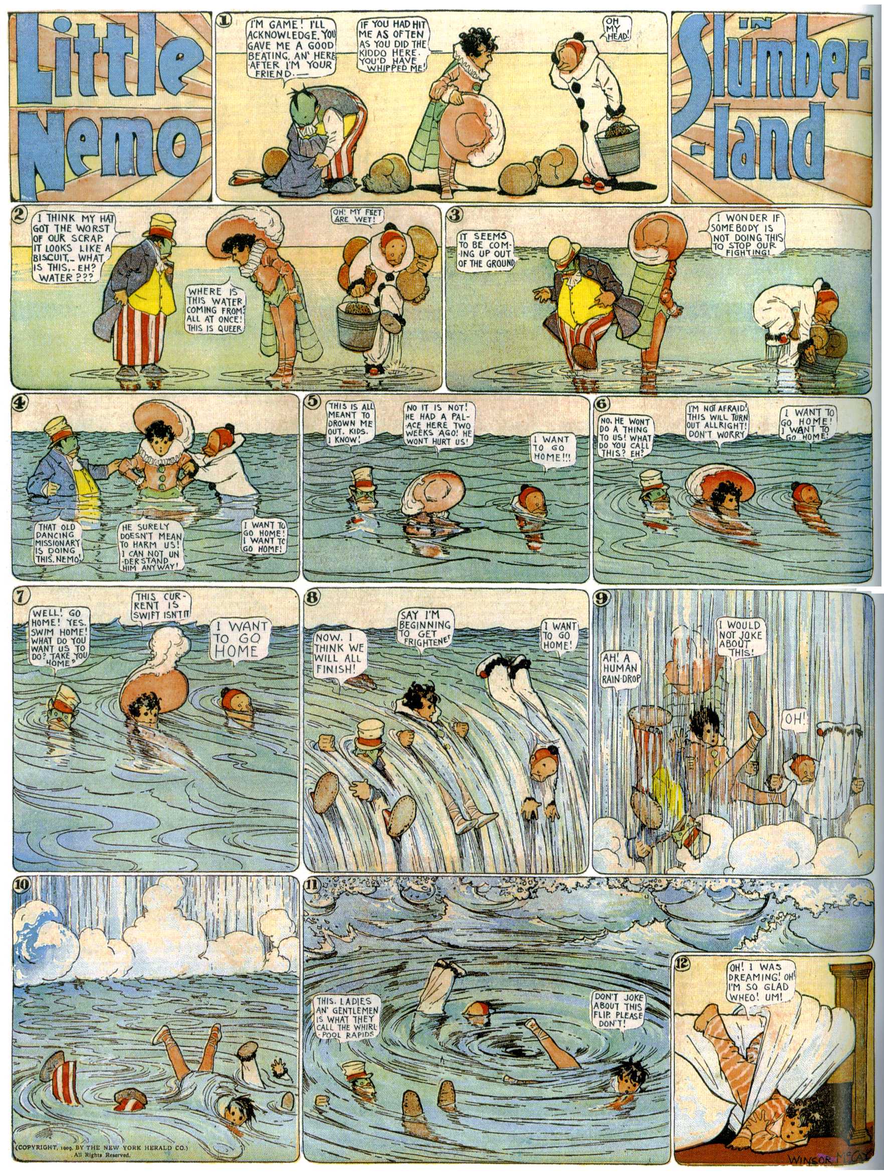 Little Nemo in Slumberland (1905–1914), page 195. Little Nemo in Slumberland by Winsor McCay. Public domain in the United States. https://archive.org/details/LittleNemo1905-14FromWinsorMccayAsCbz