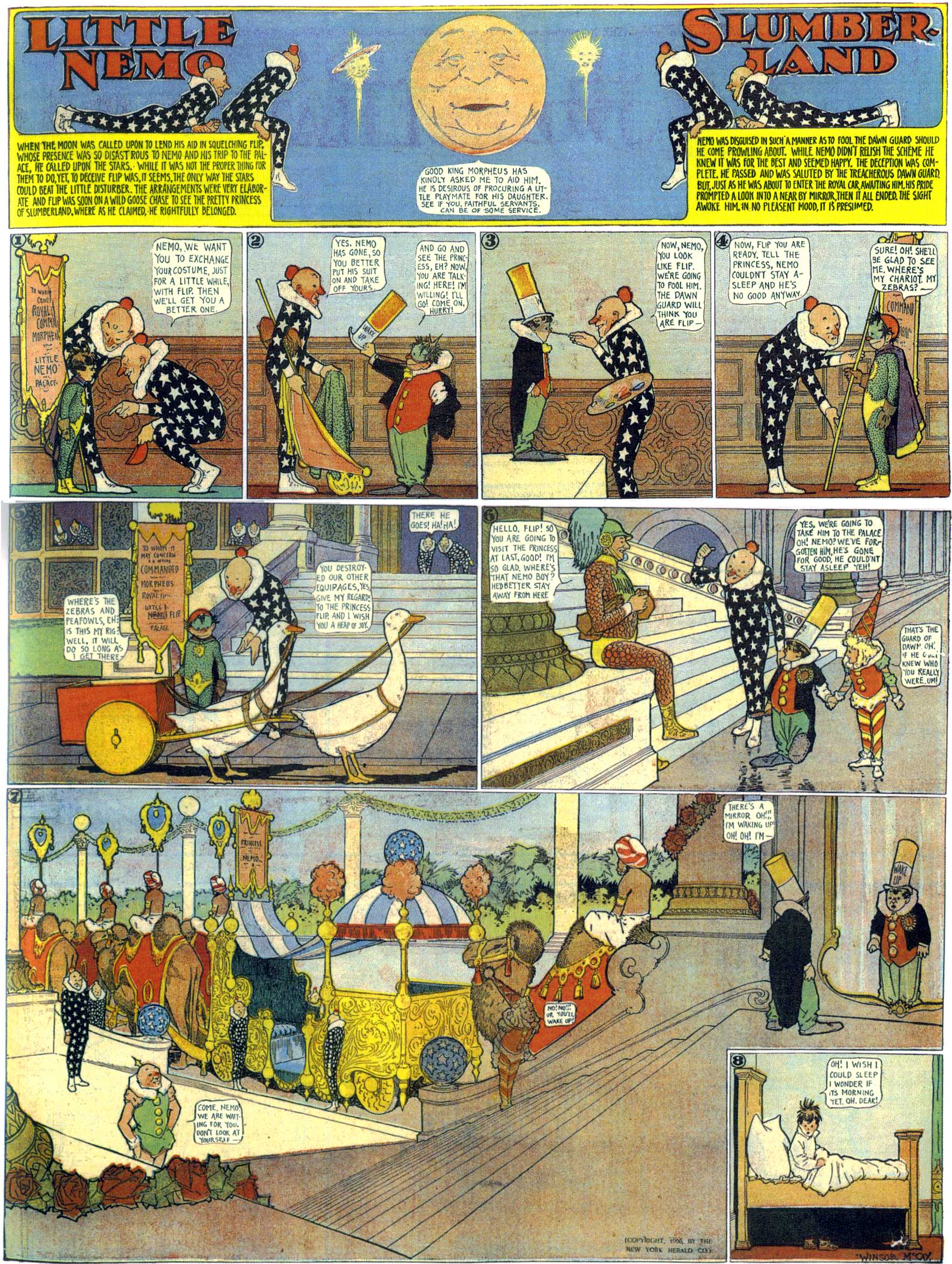 Little Nemo in Slumberland (1905–1914), page 23. Little Nemo in Slumberland by Winsor McCay. Public domain in the United States. https://archive.org/details/LittleNemo1905-14FromWinsorMccayAsCbz
