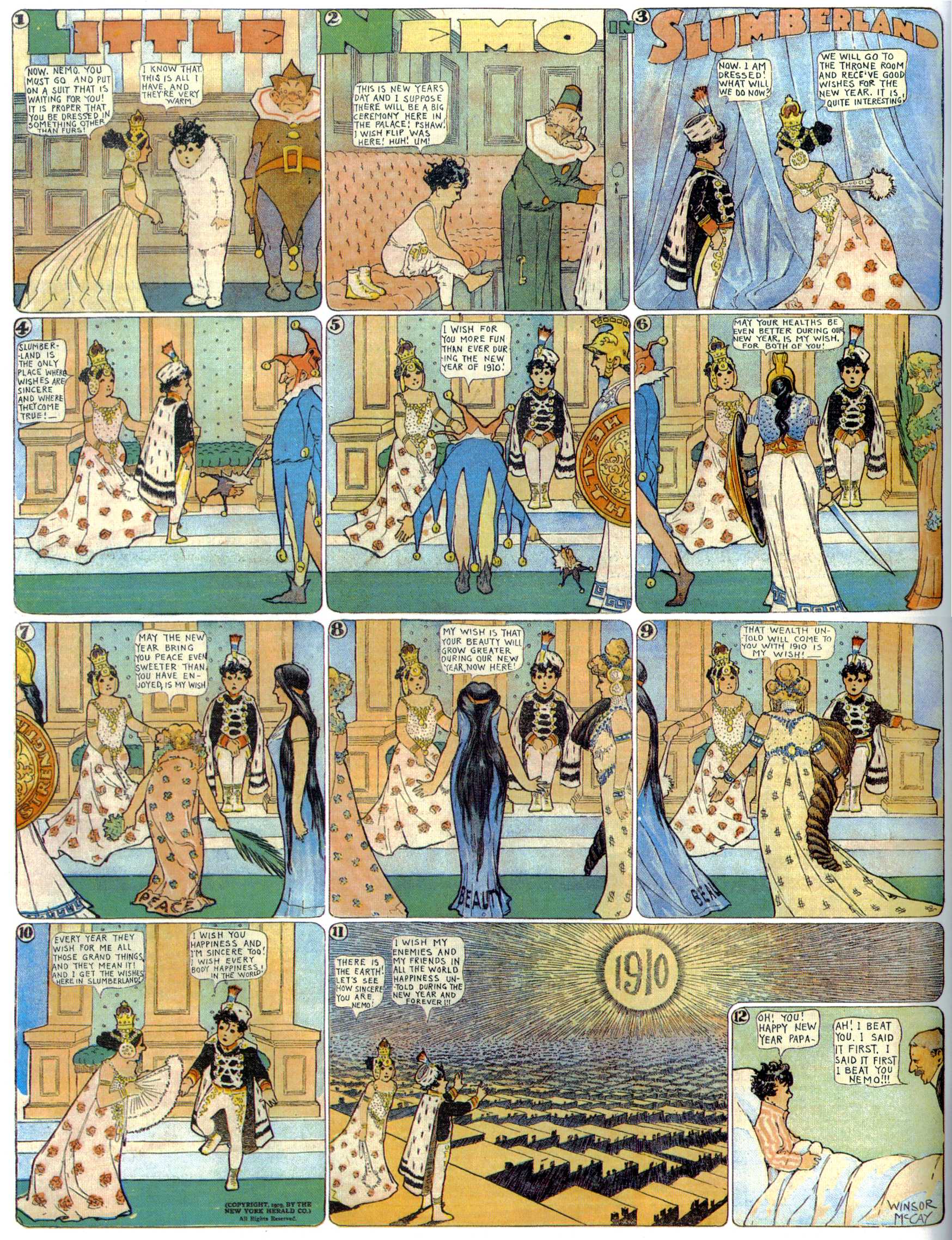 Little Nemo in Slumberland (1905–1914), page 221. Little Nemo in Slumberland by Winsor McCay. Public domain in the United States. https://archive.org/details/LittleNemo1905-14FromWinsorMccayAsCbz