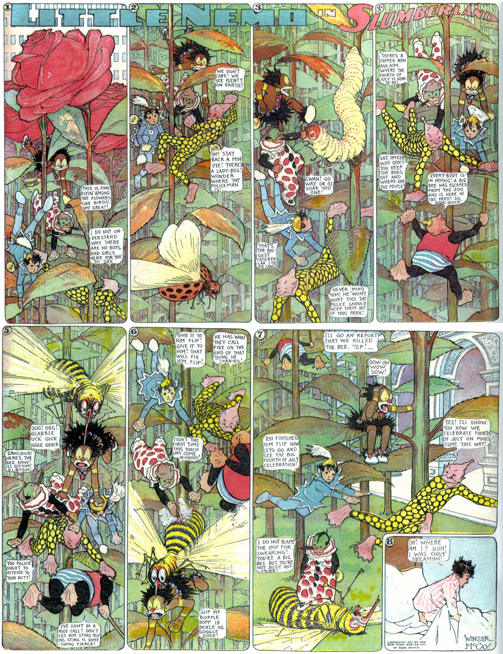 Little Nemo in Slumberland (1905–1914), page 247. Little Nemo in Slumberland by Winsor McCay. Public domain in the United States. https://archive.org/details/LittleNemo1905-14FromWinsorMccayAsCbz