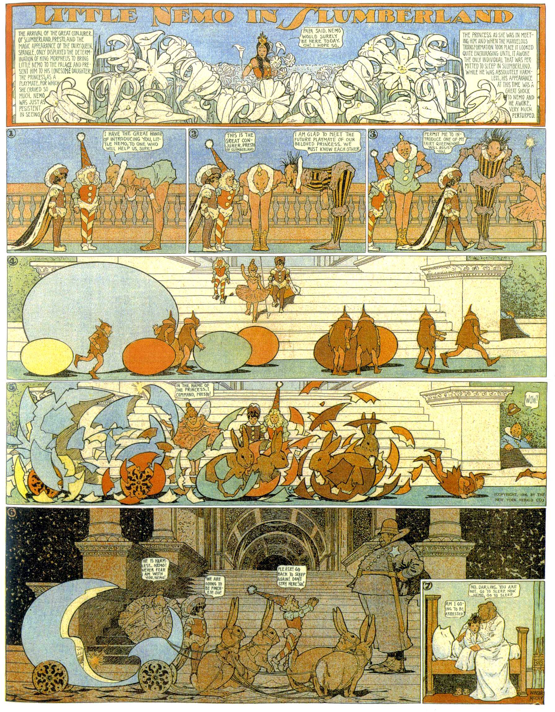 Little Nemo in Slumberland (1905–1914), page 27. Little Nemo in Slumberland by Winsor McCay. Public domain in the United States. https://archive.org/details/LittleNemo1905-14FromWinsorMccayAsCbz