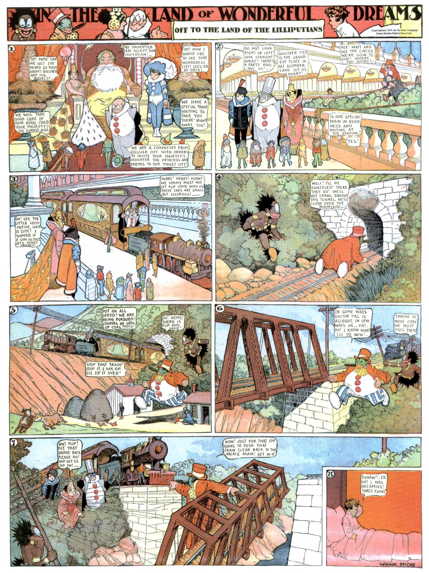 Little Nemo in Slumberland (1905–1914), page 376. Little Nemo in Slumberland by Winsor McCay. Public domain in the United States. https://archive.org/details/LittleNemo1905-14FromWinsorMccayAsCbz
