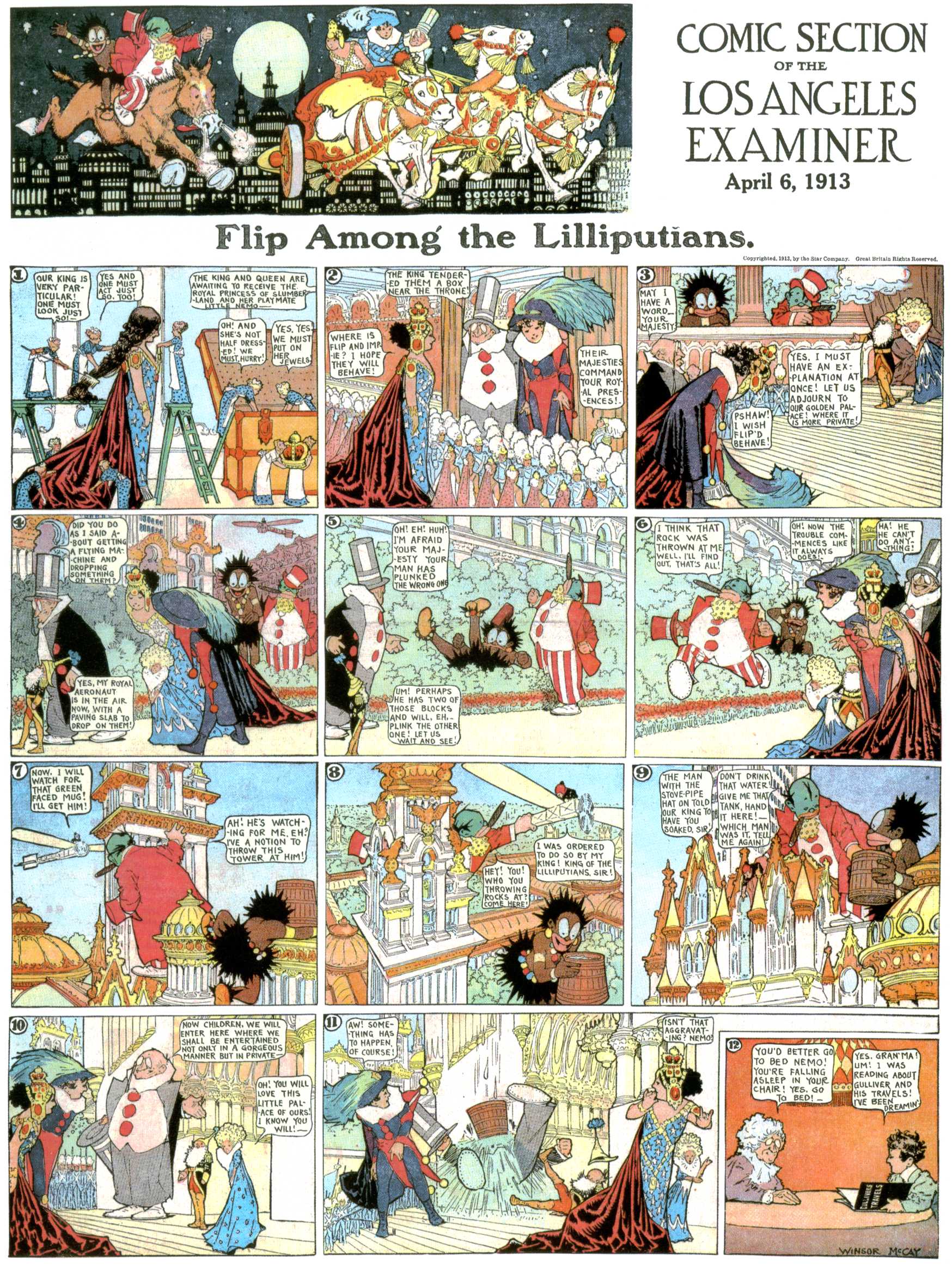 Little Nemo in Slumberland (1905–1914), page 379. Little Nemo in Slumberland by Winsor McCay. Public domain in the United States. https://archive.org/details/LittleNemo1905-14FromWinsorMccayAsCbz