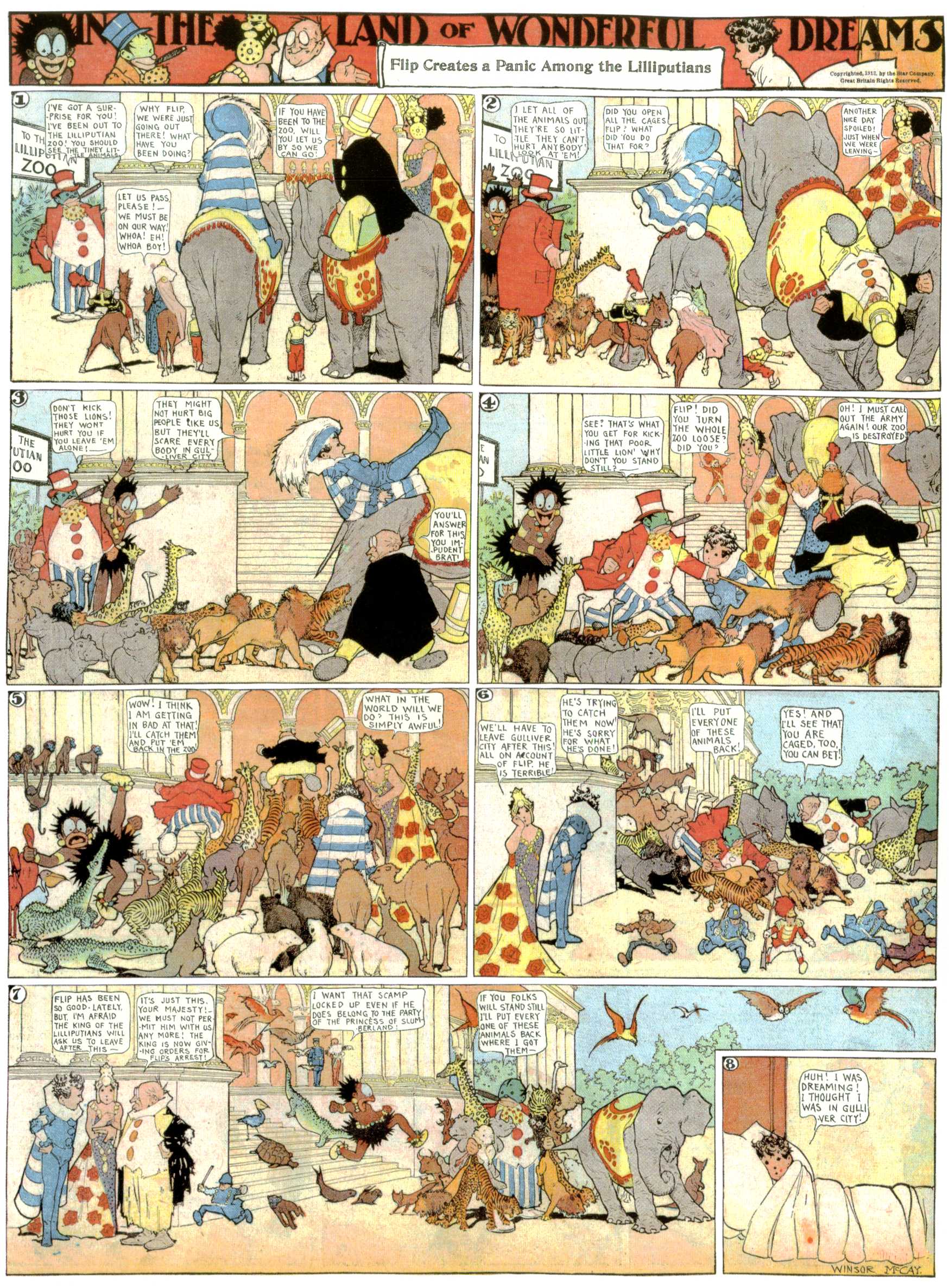 Little Nemo in Slumberland (1905–1914), page 383. Little Nemo in Slumberland by Winsor McCay. Public domain in the United States. https://archive.org/details/LittleNemo1905-14FromWinsorMccayAsCbz