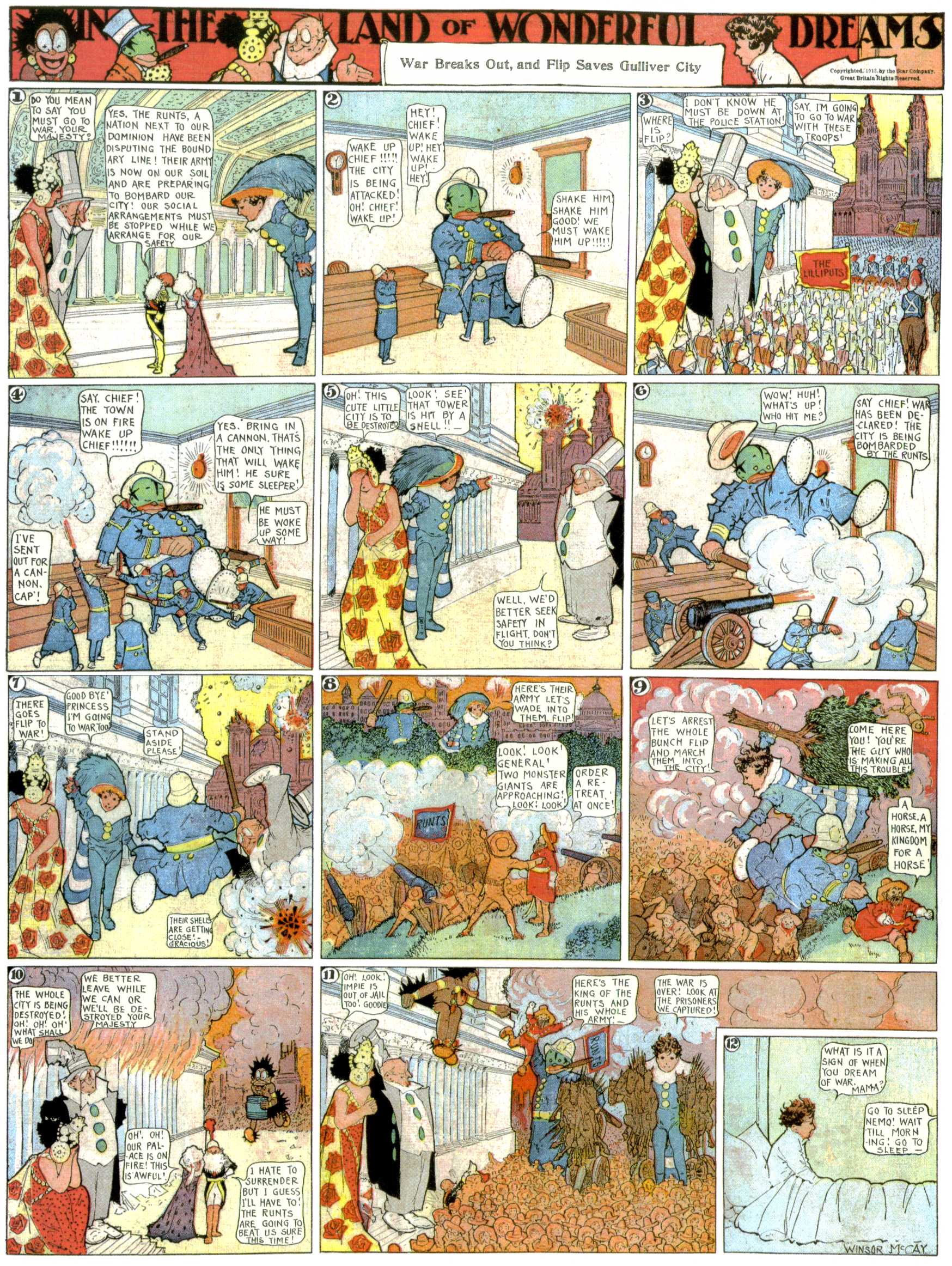 Little Nemo in Slumberland (1905–1914), page 385. Little Nemo in Slumberland by Winsor McCay. Public domain in the United States. https://archive.org/details/LittleNemo1905-14FromWinsorMccayAsCbz