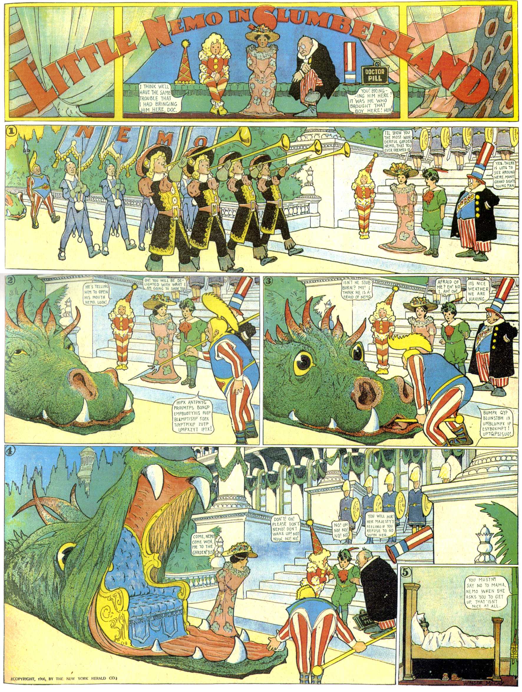 Little Nemo in Slumberland (1905–1914), page 41. Little Nemo in Slumberland by Winsor McCay. Public domain in the United States. https://archive.org/details/LittleNemo1905-14FromWinsorMccayAsCbz